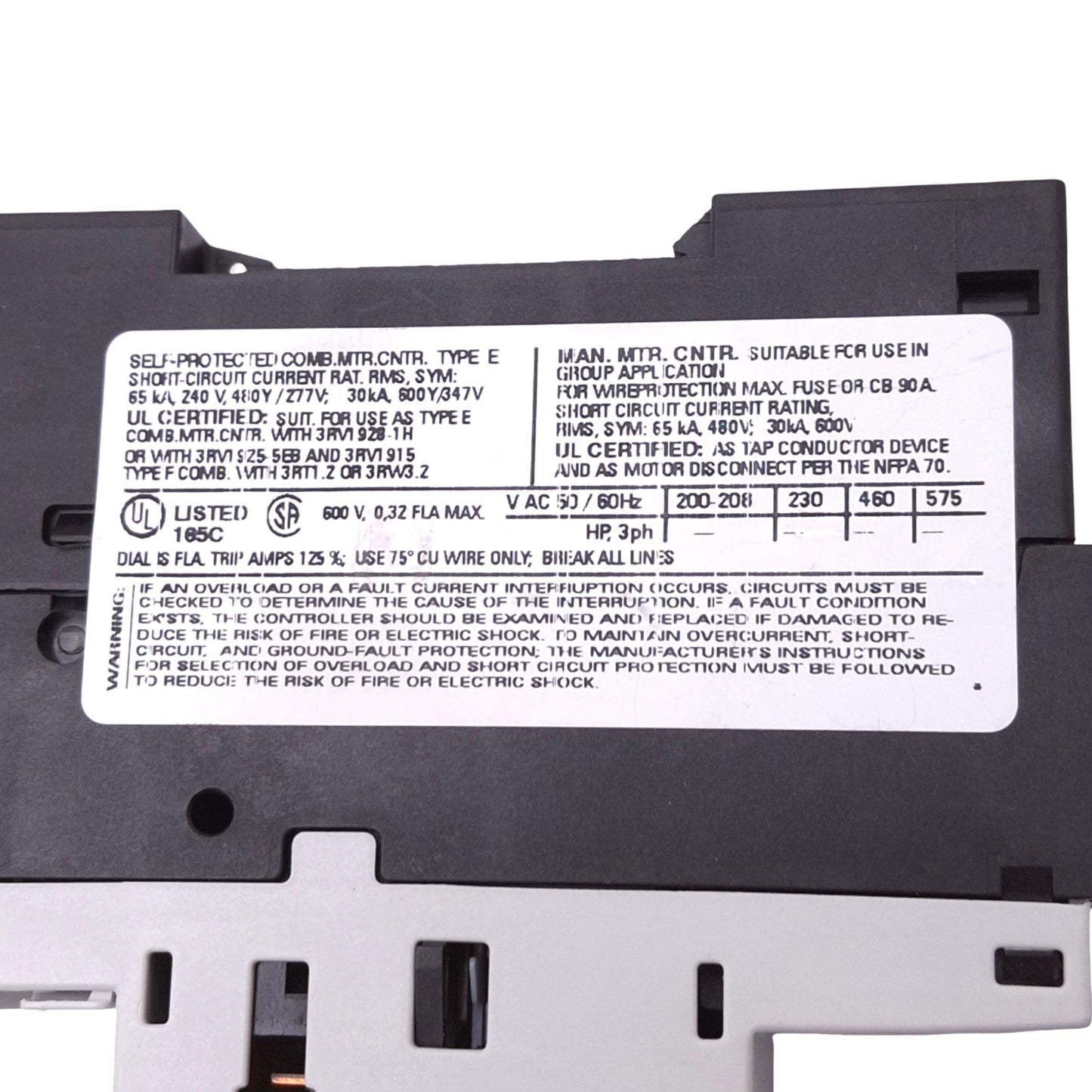 New – Open box Siemens 3RV1021-0DA10 SIRIUS Motor Circuit Breaker, 0.22-0.32A, 3-Pole, 0.09kW