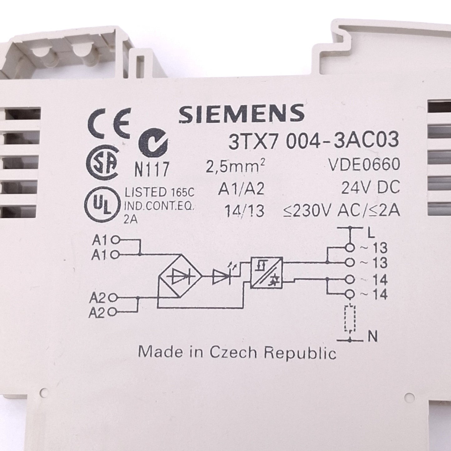 Used Siemens 3TX7004-3AC03 Coupling Relay, 1NO Triac, 2A 230VAC Max, 24VDC Coil