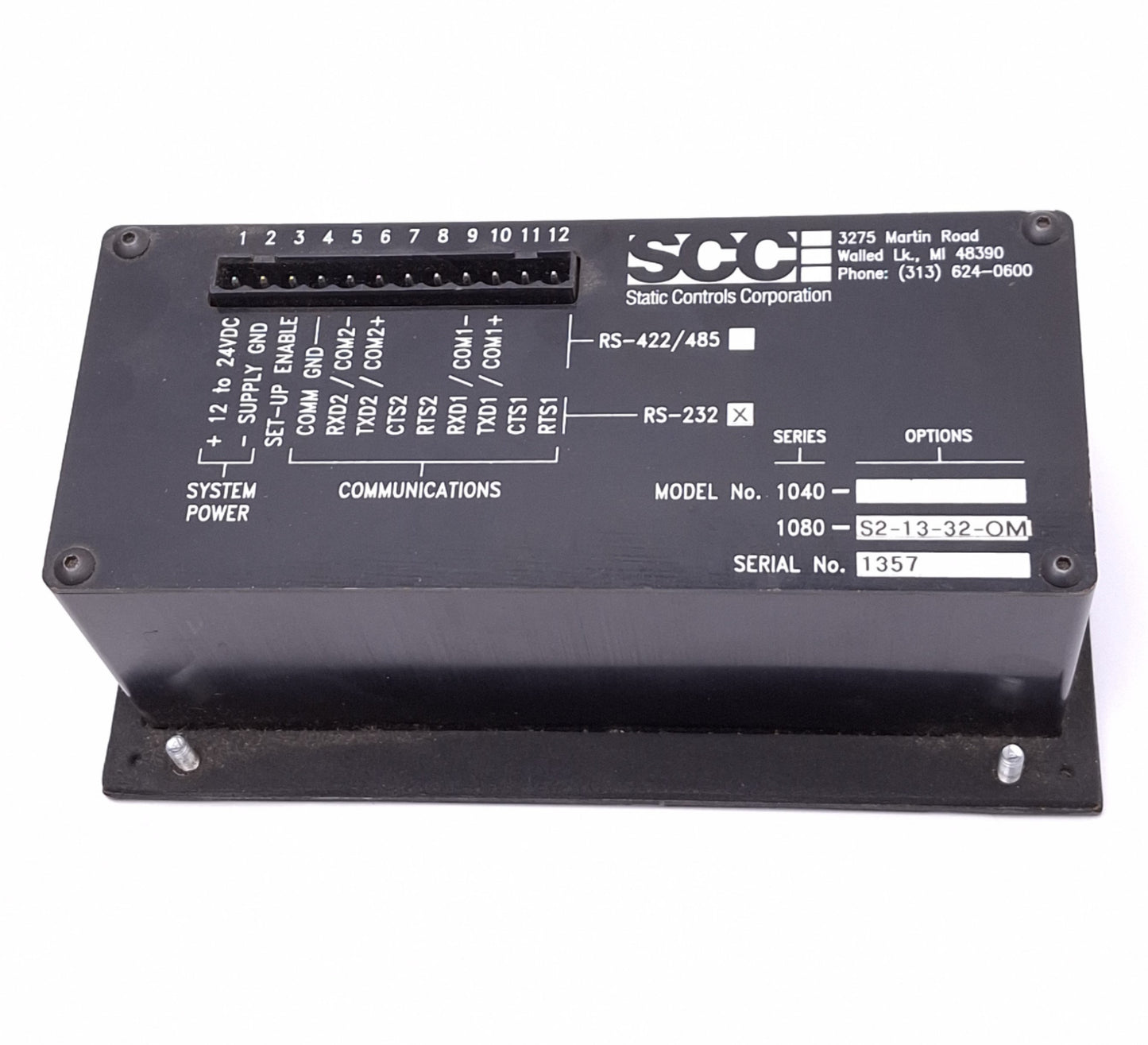 Used SCC 1080-S2-13-32-OM Operator Interface, 4x20 Character, RS-232, 12VDC