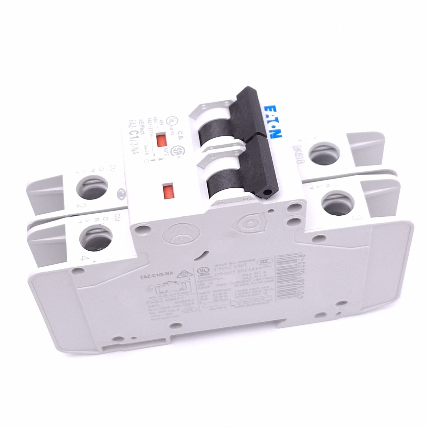 New – Open box Eaton FAZ-C1/2-NA Circuit Breaker, 2-Pole 1A, 480Y/277VAC 48VDC, DIN Rail