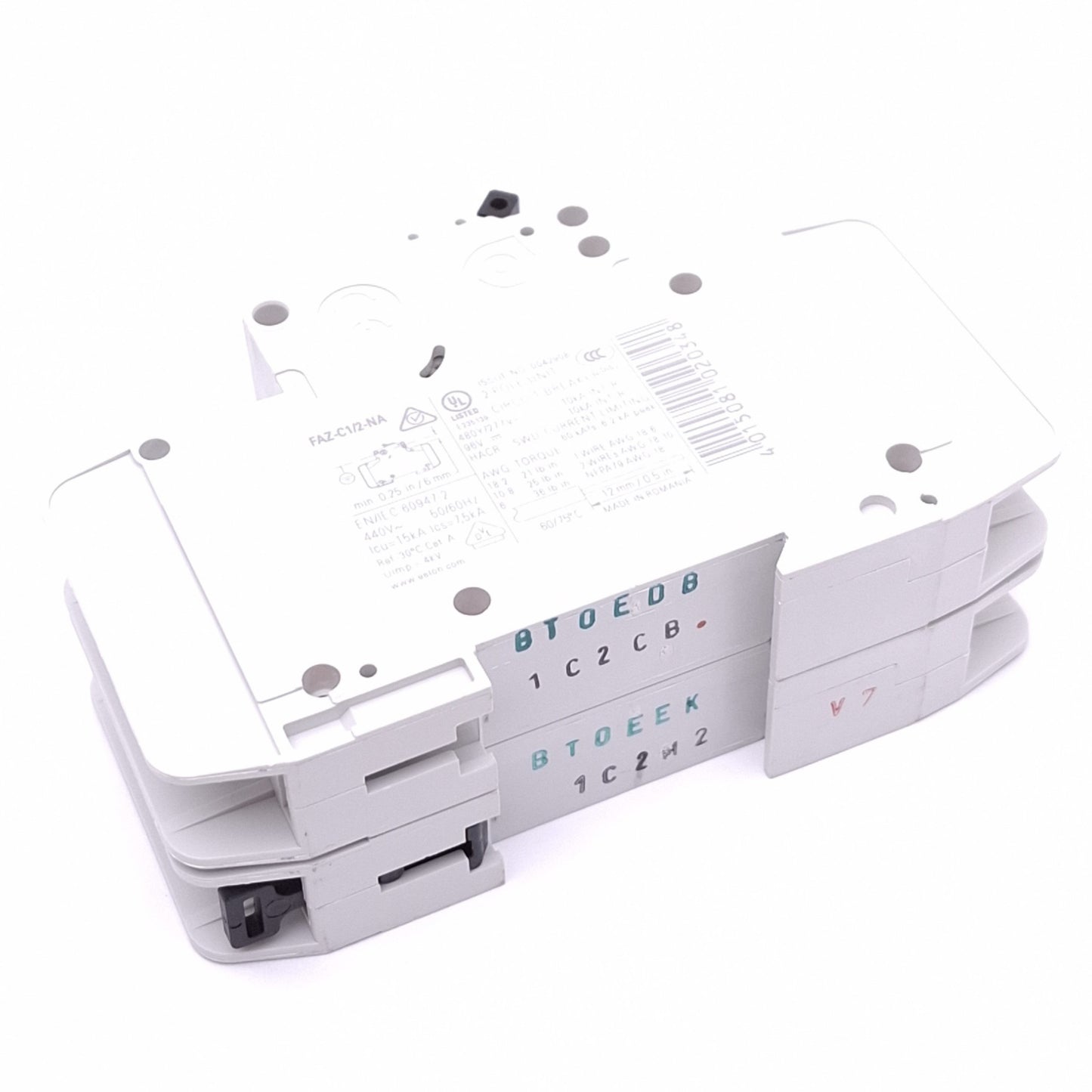 New – Open box Eaton FAZ-C1/2-NA Circuit Breaker, 2-Pole 1A, 480Y/277VAC 48VDC, DIN Rail