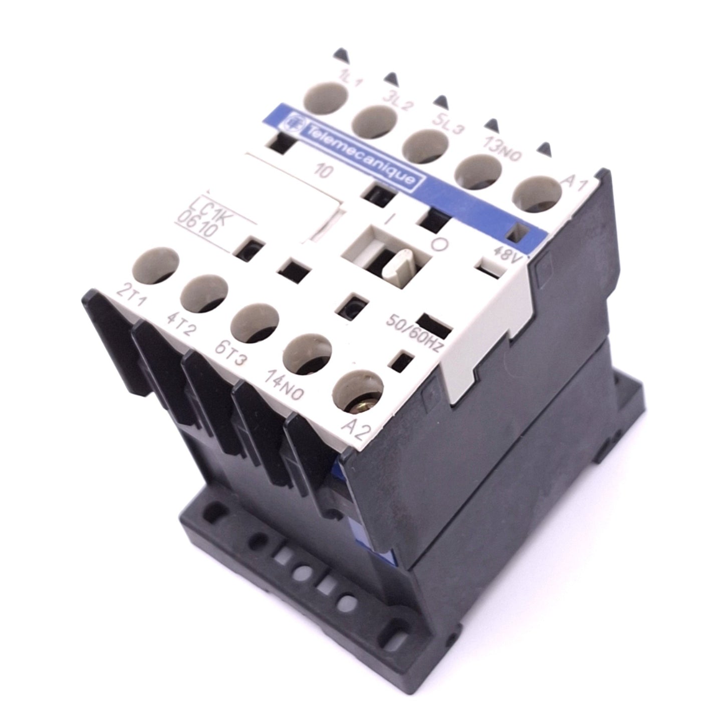 Used Telemecanique LC1K0610E7 Contactor, 3-Pole NO, 1NO Aux, 15A Max, 48VAC Coil