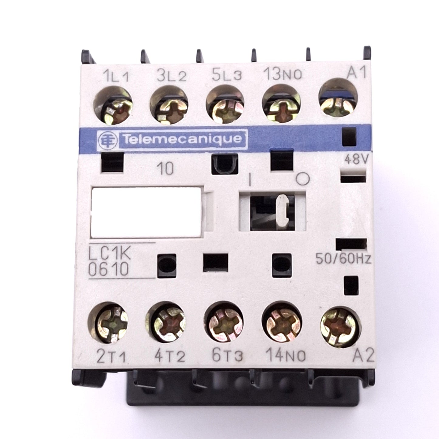 Used Telemecanique LC1K0610E7 Contactor, 3-Pole NO, 1NO Aux, 15A Max, 48VAC Coil