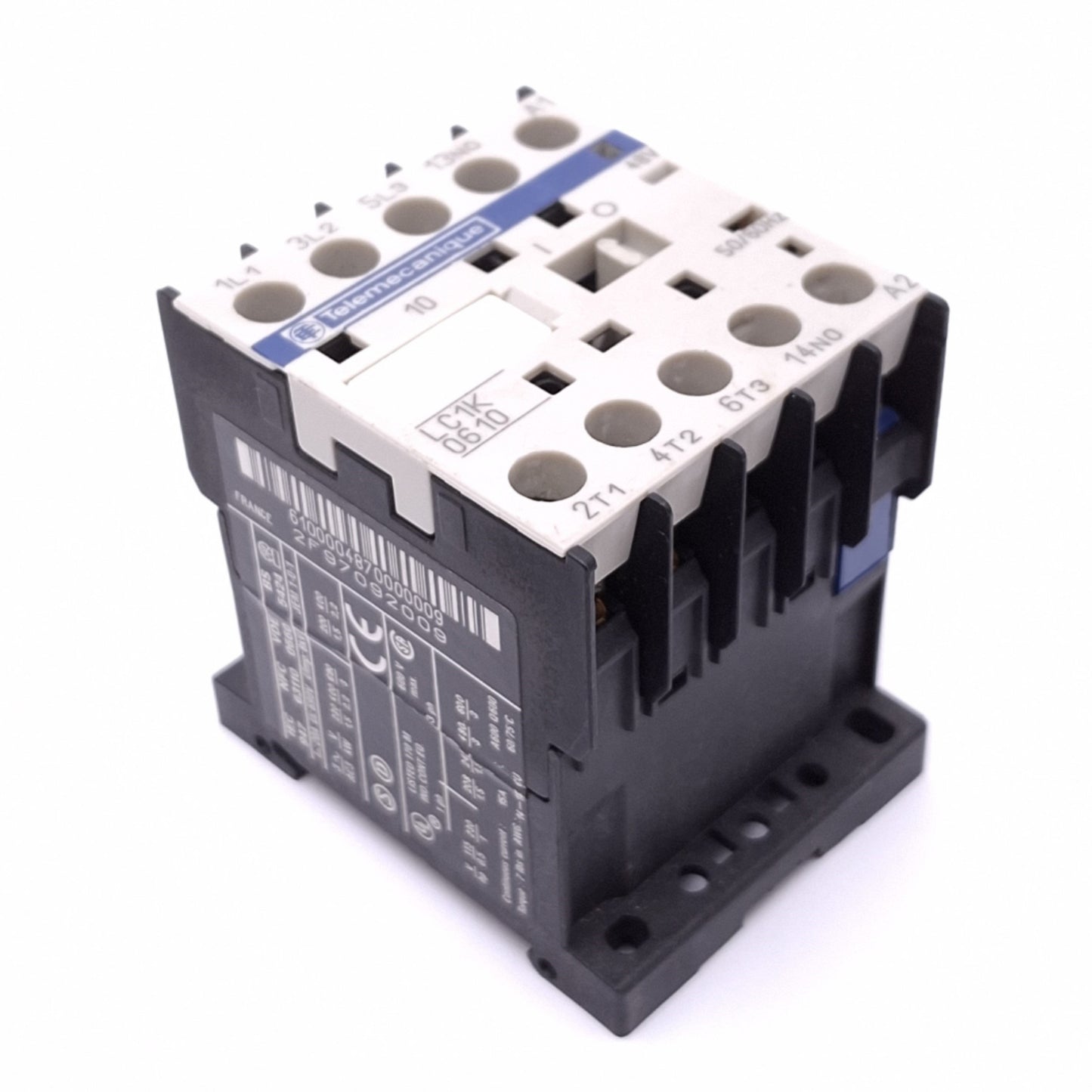 Used Telemecanique LC1K0610E7 Contactor, 3-Pole NO, 1NO Aux, 15A Max, 48VAC Coil