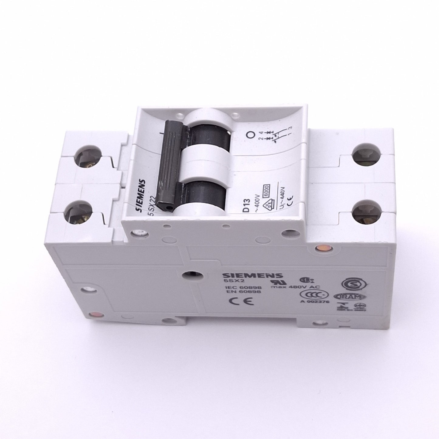 New – Open box Siemens 5SX22D13 Circuit Breaker, 2-Pole 13A, 400VAC Max, DIN Rail