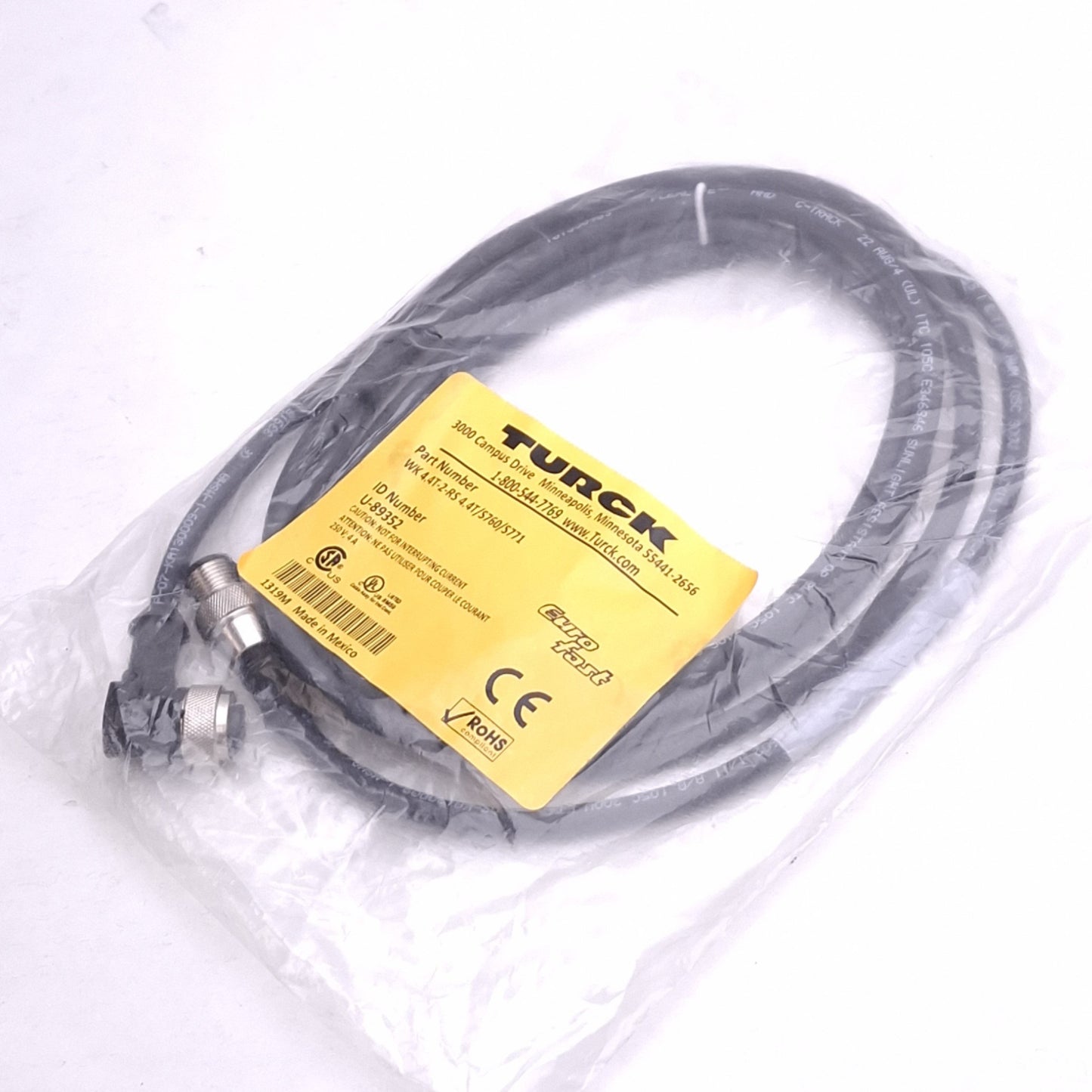 New Turck WK 4.4T-2-RS 4.4T/S760/S771 Eurofast Cordset, M12 4-Pin Angled F to M, 2m
