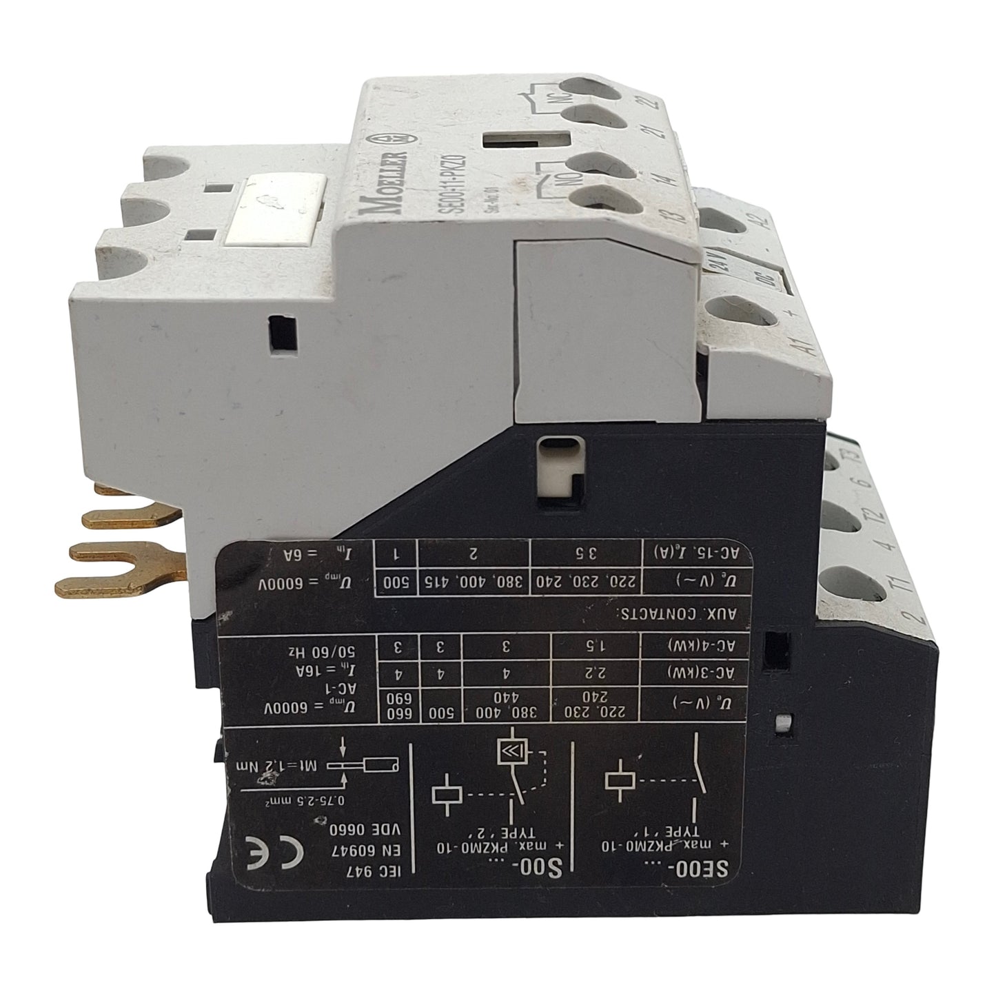 Used Moeller SE00-11-PKZ0 Contactor, 3-Pole 1NC 1NO, 11A 600VAC, 24VDC Coil
