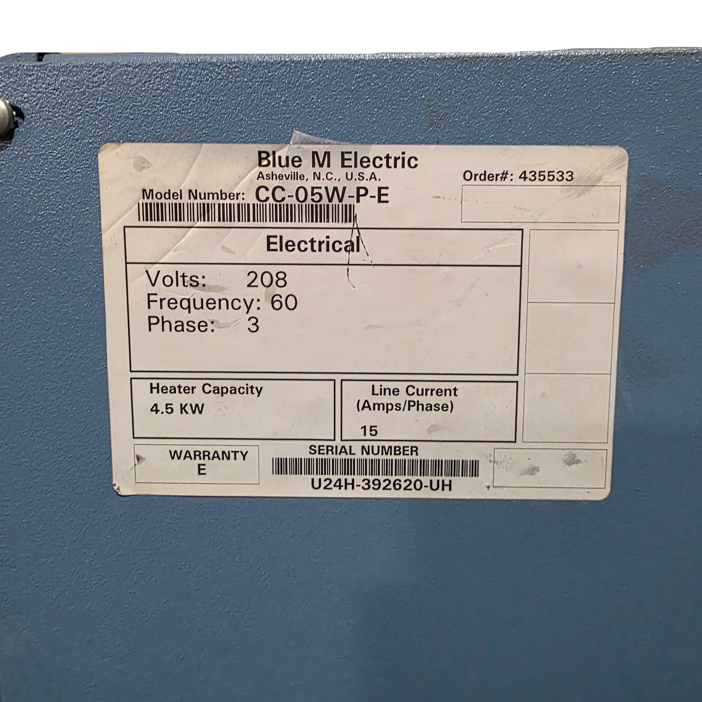 Used Blue M CC-05W-P-E Mechanical Convection Oven 5CuFt Amb +5°C To 350°C 208VAC 3-Ph