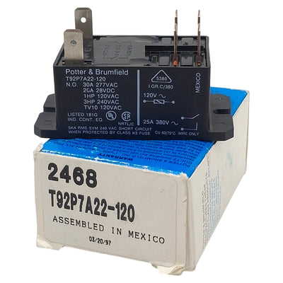 New Potter & Brumfield T92P7A22-120 Power Relay, DPST-NO, 30A 277VAC, 120VAC Coil