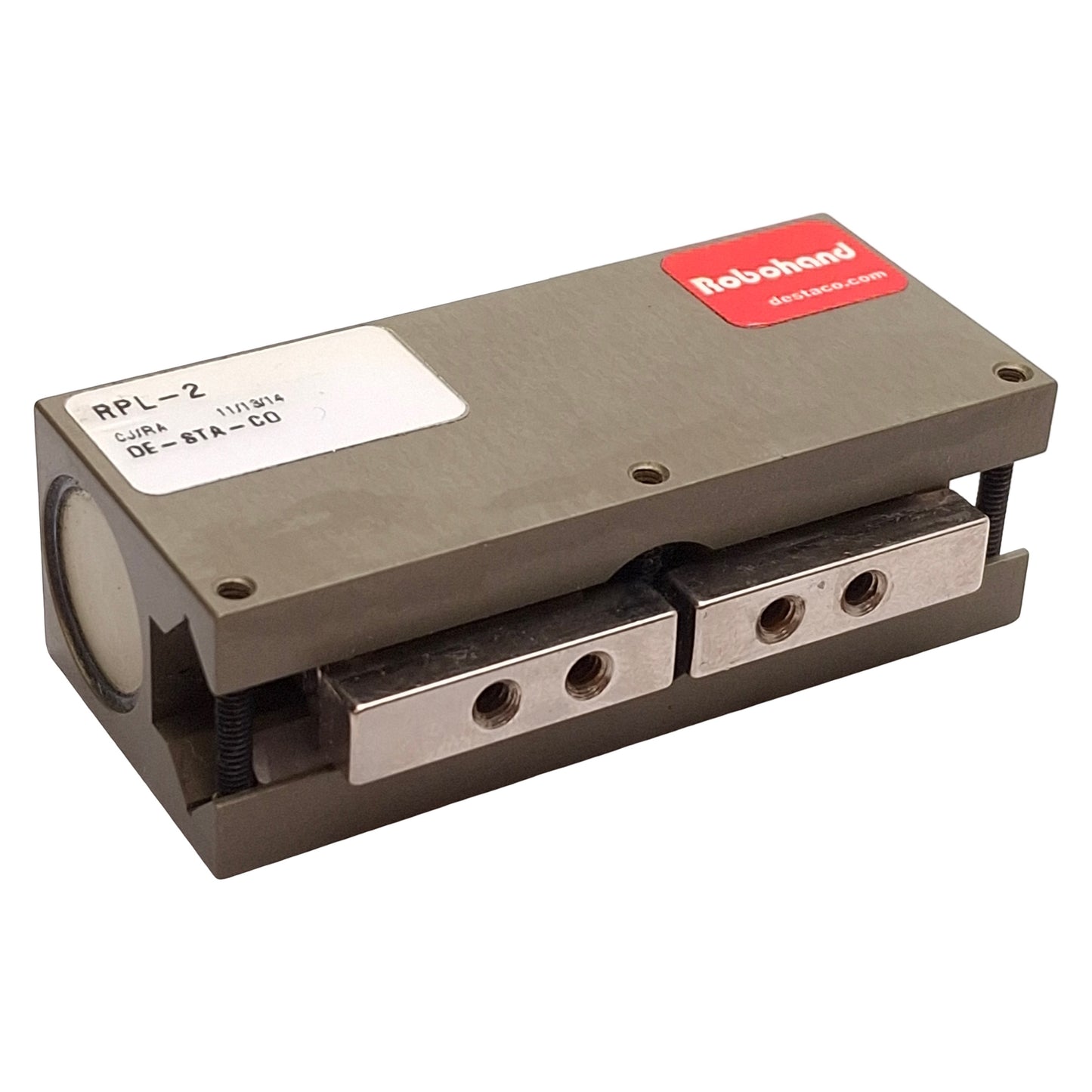 Used Destaco RPL-2 Robohand Parallel Gripper, 0.50in Stroke, 5-100psi, #10-32 Ports
