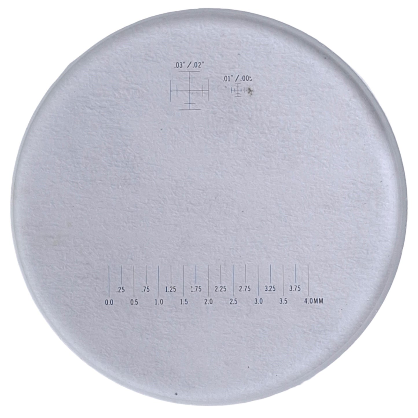 Used Microscope Eyepiece Scale / Reticule, 0-4mm, 0.03"/0.02", 0.01"/ 0.005", ø24mm
