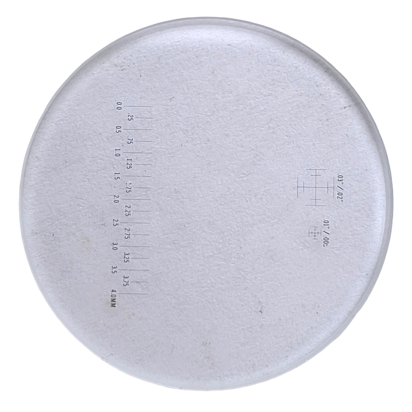 Used Microscope Eyepiece Scale / Reticule, 0-4mm, 0.03"/0.02", 0.01"/ 0.005", ø24mm