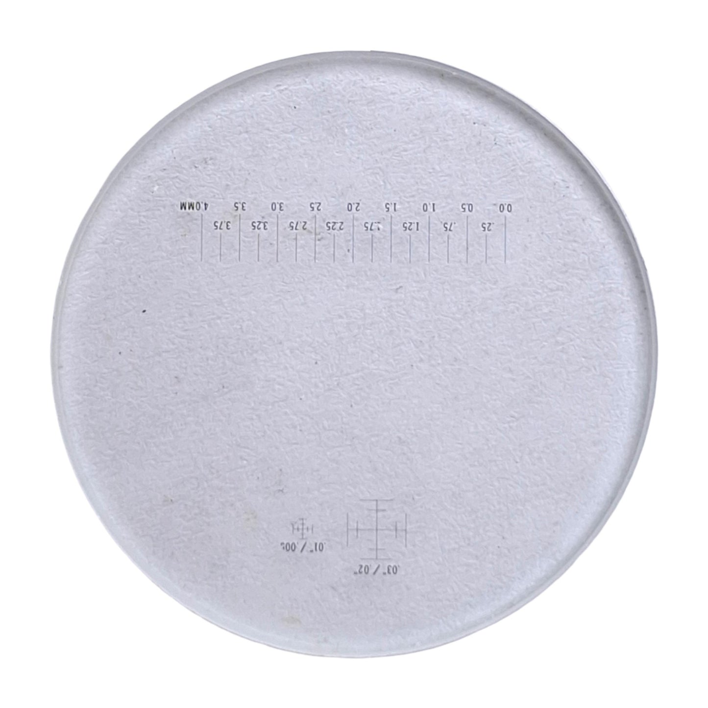 Used Microscope Eyepiece Scale / Reticule, 0-4mm, 0.03"/0.02", 0.01"/ 0.005", ø24mm