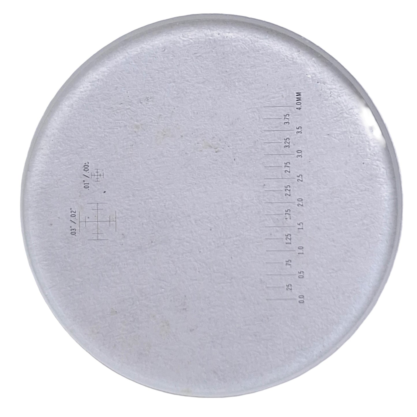 Used Microscope Eyepiece Scale / Reticule, 0-4mm, 0.03"/0.02", 0.01"/ 0.005", ø24mm