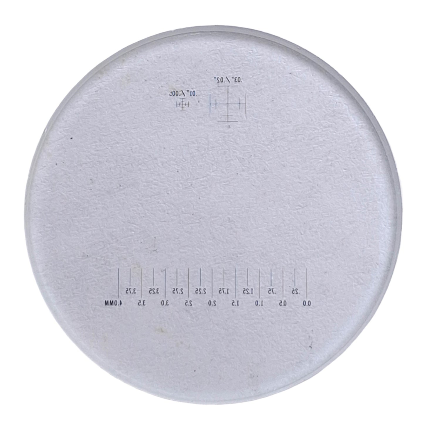 Used Microscope Eyepiece Scale / Reticule, 0-4mm, 0.03"/0.02", 0.01"/ 0.005", ø24mm