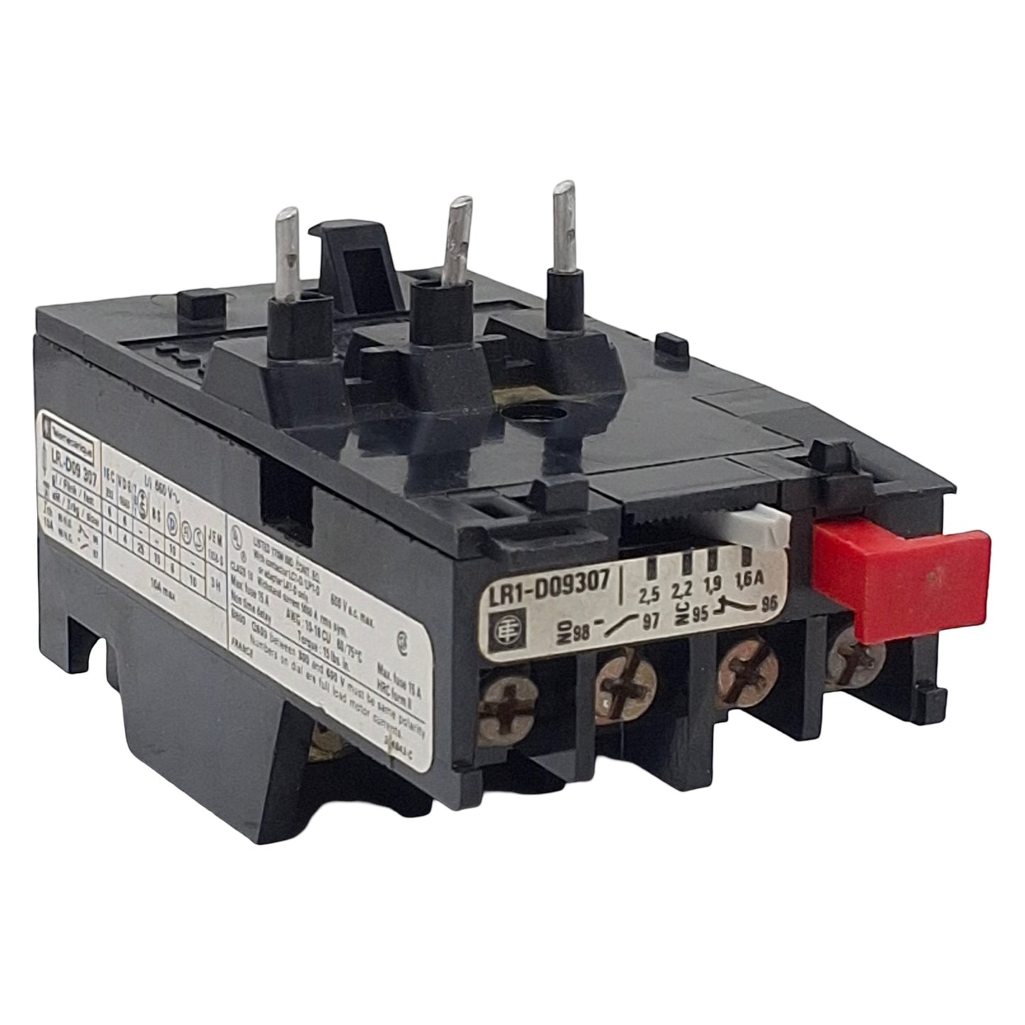 Used Telemecanique LR1-D09307 Thermal Overload Relay, 3P 1NC+1NO 1.6-2.5A, 10A 600VAC