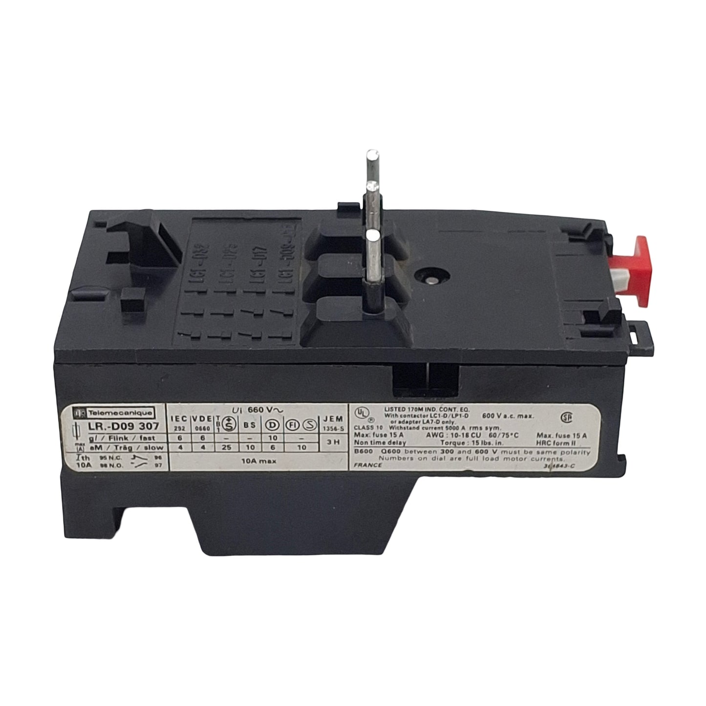 Used Telemecanique LR1-D09307 Thermal Overload Relay, 3P 1NC+1NO 1.6-2.5A, 10A 600VAC