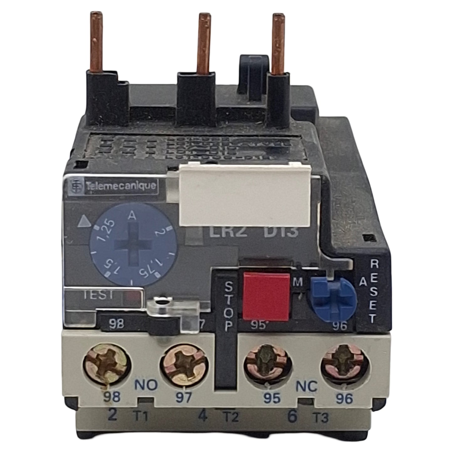 Used Telemecanique LR2D13X6 Thermal Overload Relay, 3-Pole 1NC+1NO, 1.25-2A, 600VAC