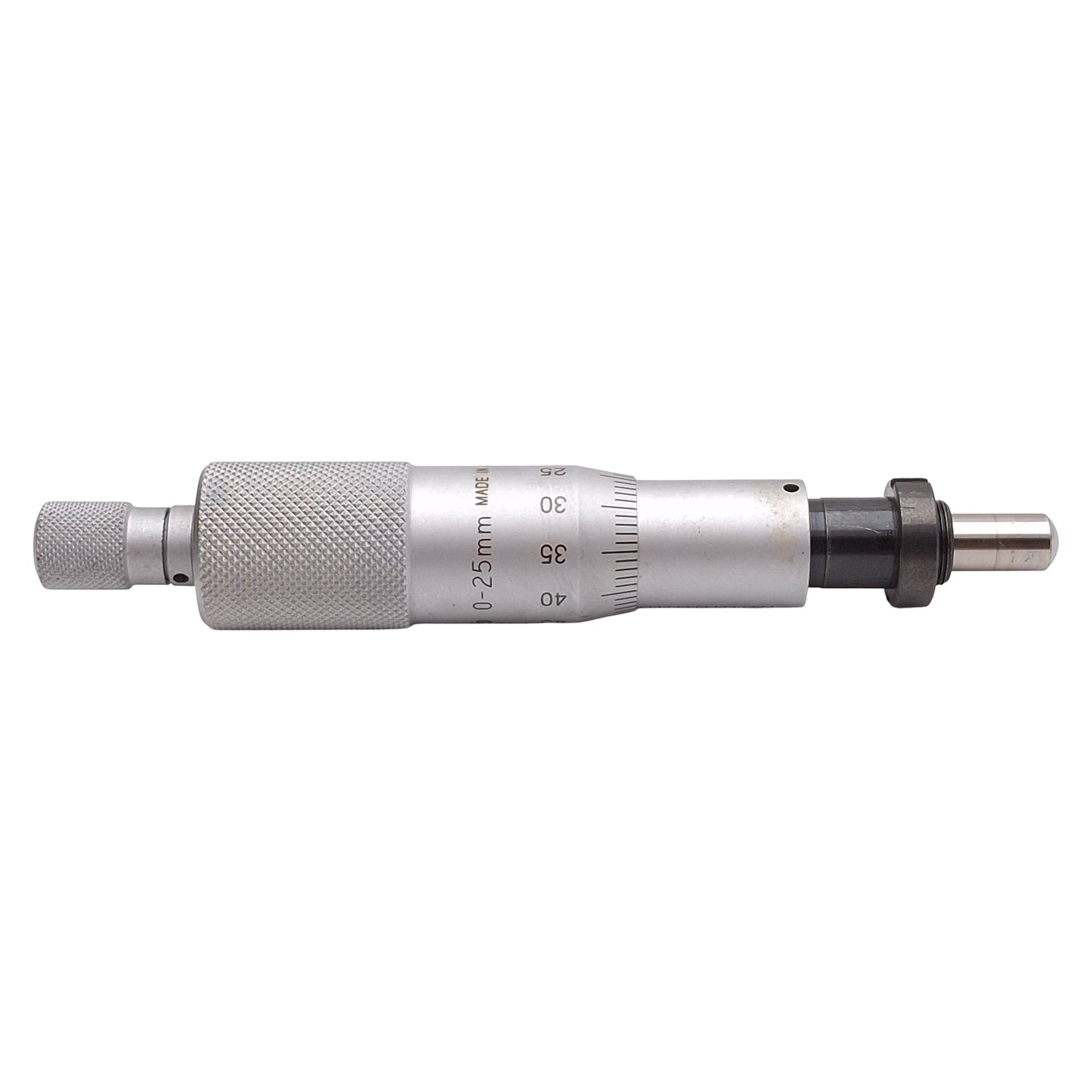 Used Mitutoyo 150-802 Ratchet Micrometer Head w/ Clamp Nut, 0-25mm Range, 0.01mm Grad