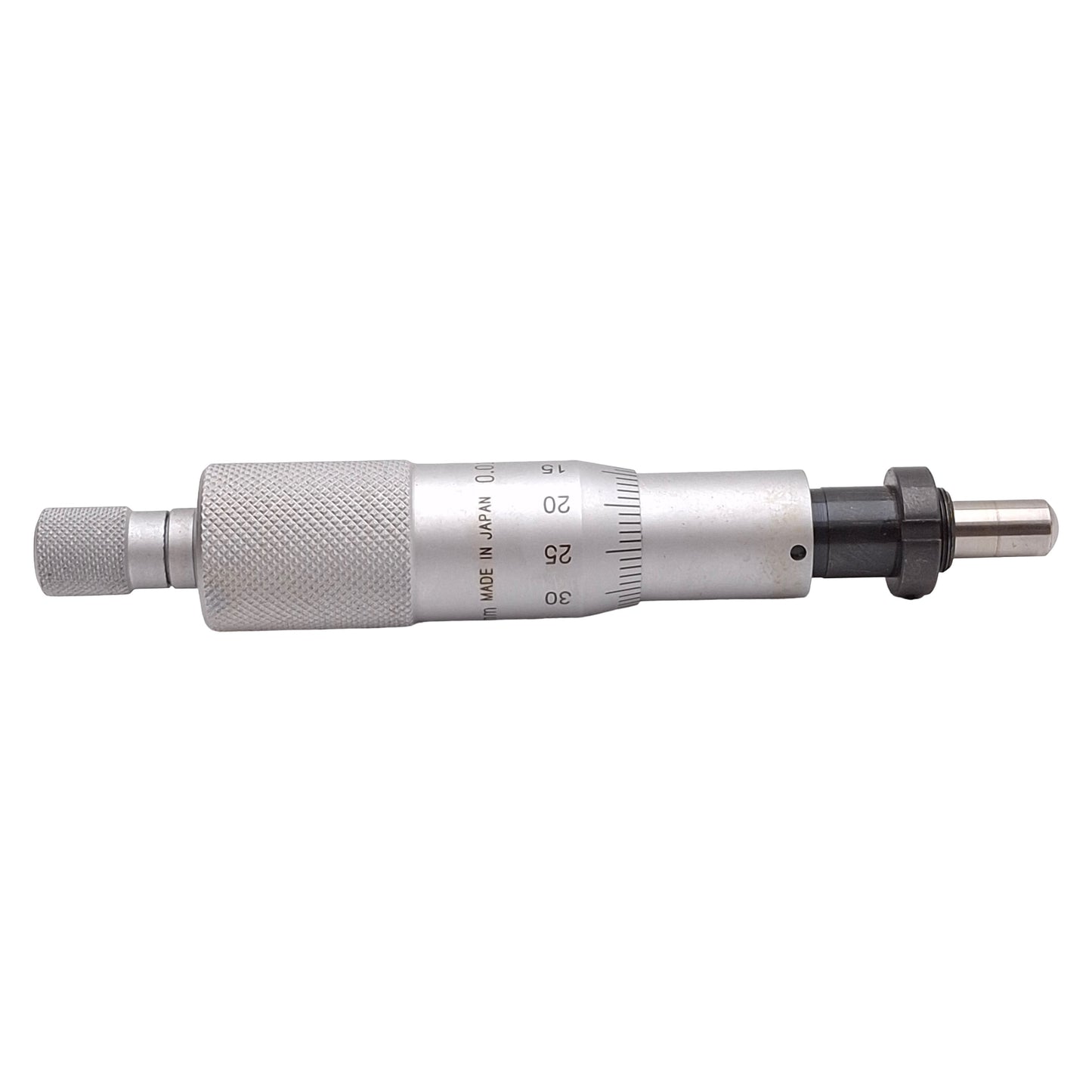 Used Mitutoyo 150-802 Ratchet Micrometer Head w/ Clamp Nut, 0-25mm Range, 0.01mm Grad