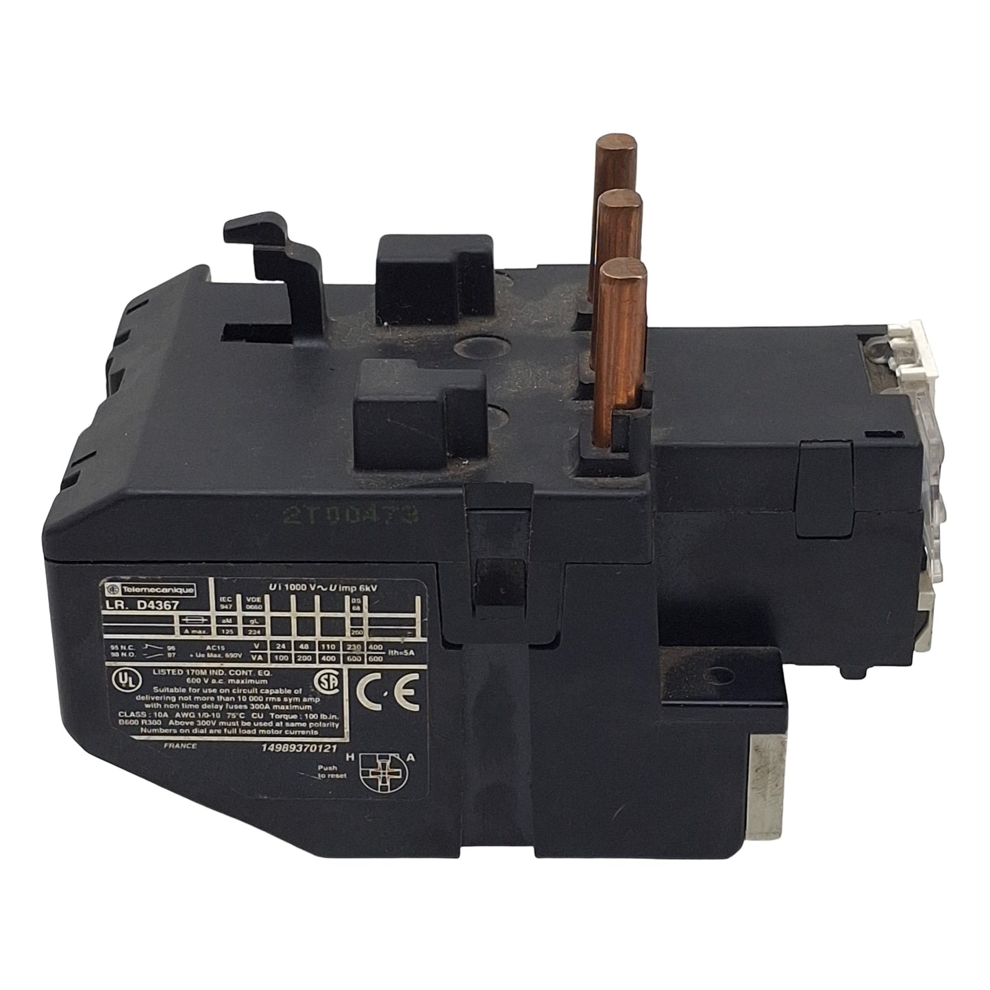 Used Telemecanique LR2D4367 Thermal Overload Relay, 3-Pole 1NC+1NO, 95-120A, 600VAC
