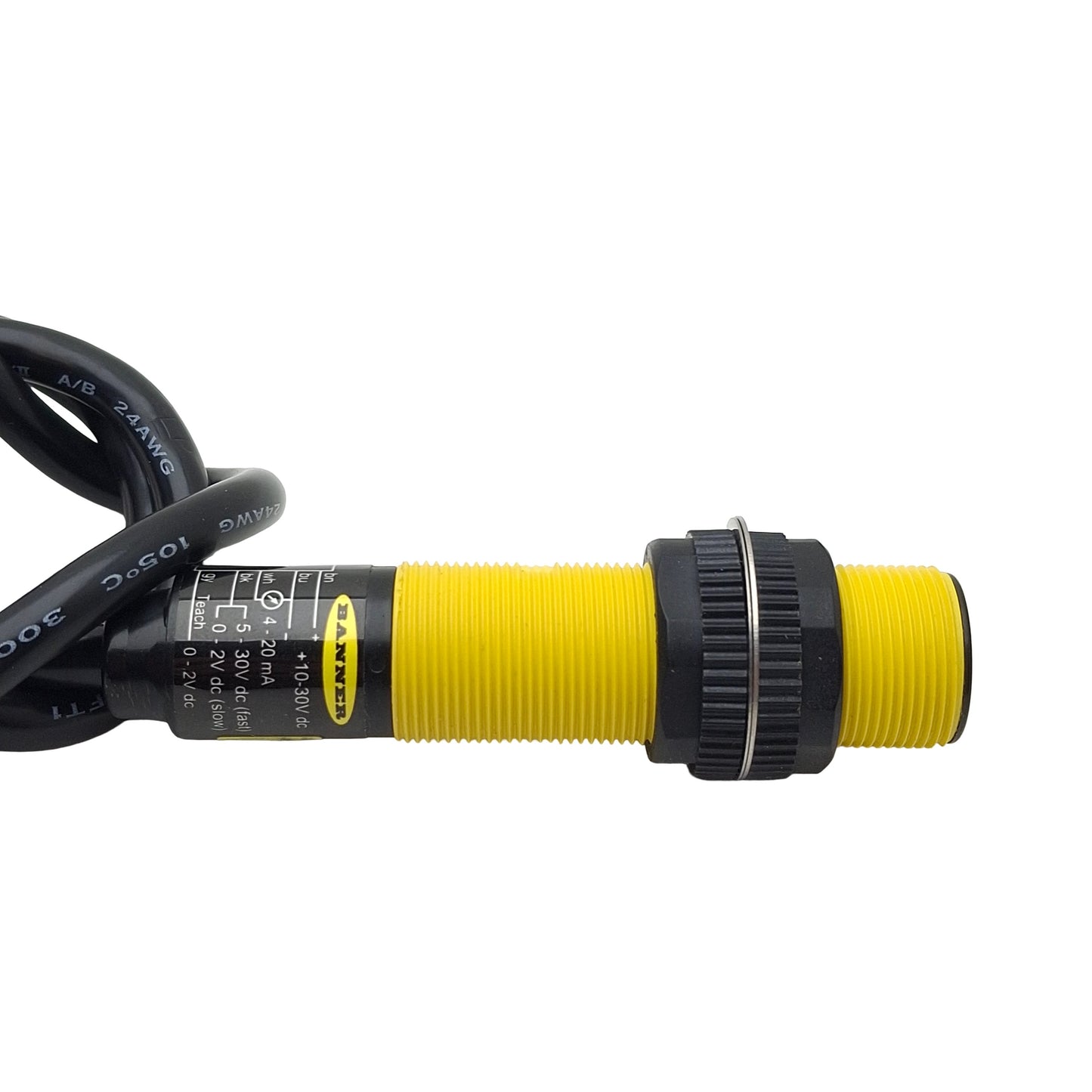 Used Banner S18UIA Ultrasonic Sensor, 30-300mm Range, 10-30VDC, 4-20mA, 5-Wire, 0.5m