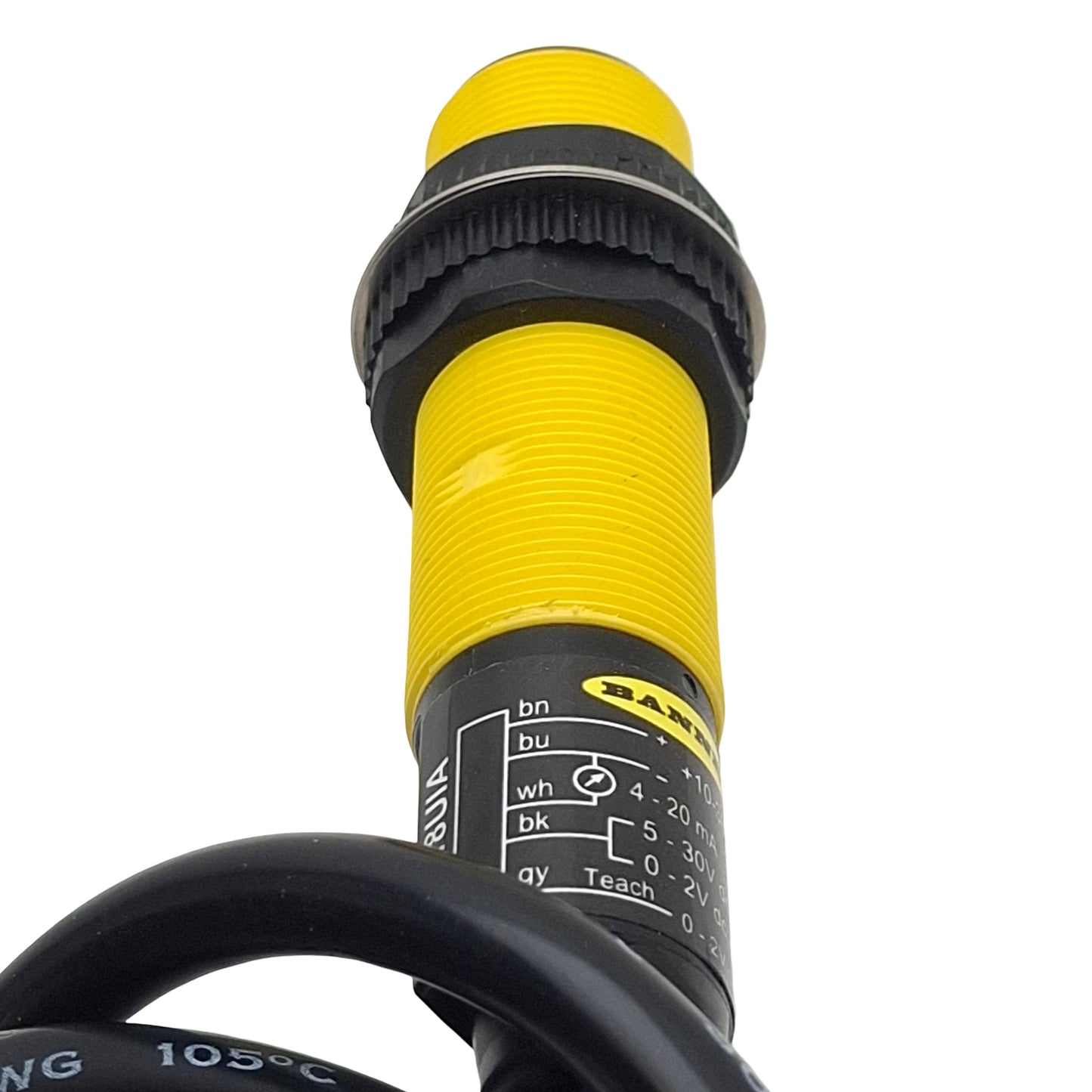 Used Banner S18UIA Ultrasonic Sensor, 30-300mm Range, 10-30VDC, 4-20mA, 5-Wire, 0.5m