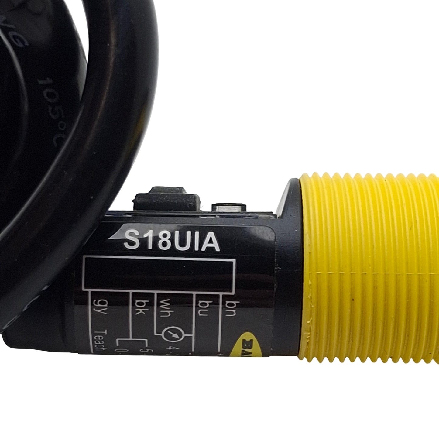 Used Banner S18UIA Ultrasonic Sensor, 30-300mm Range, 10-30VDC, 4-20mA, 5-Wire, 0.5m