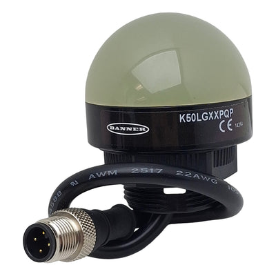 Used Banner K50LGXXPQP EZ-LIGHT Indicator, Green LED, PNP, 18-30VDC, 4-Pin M12 Male