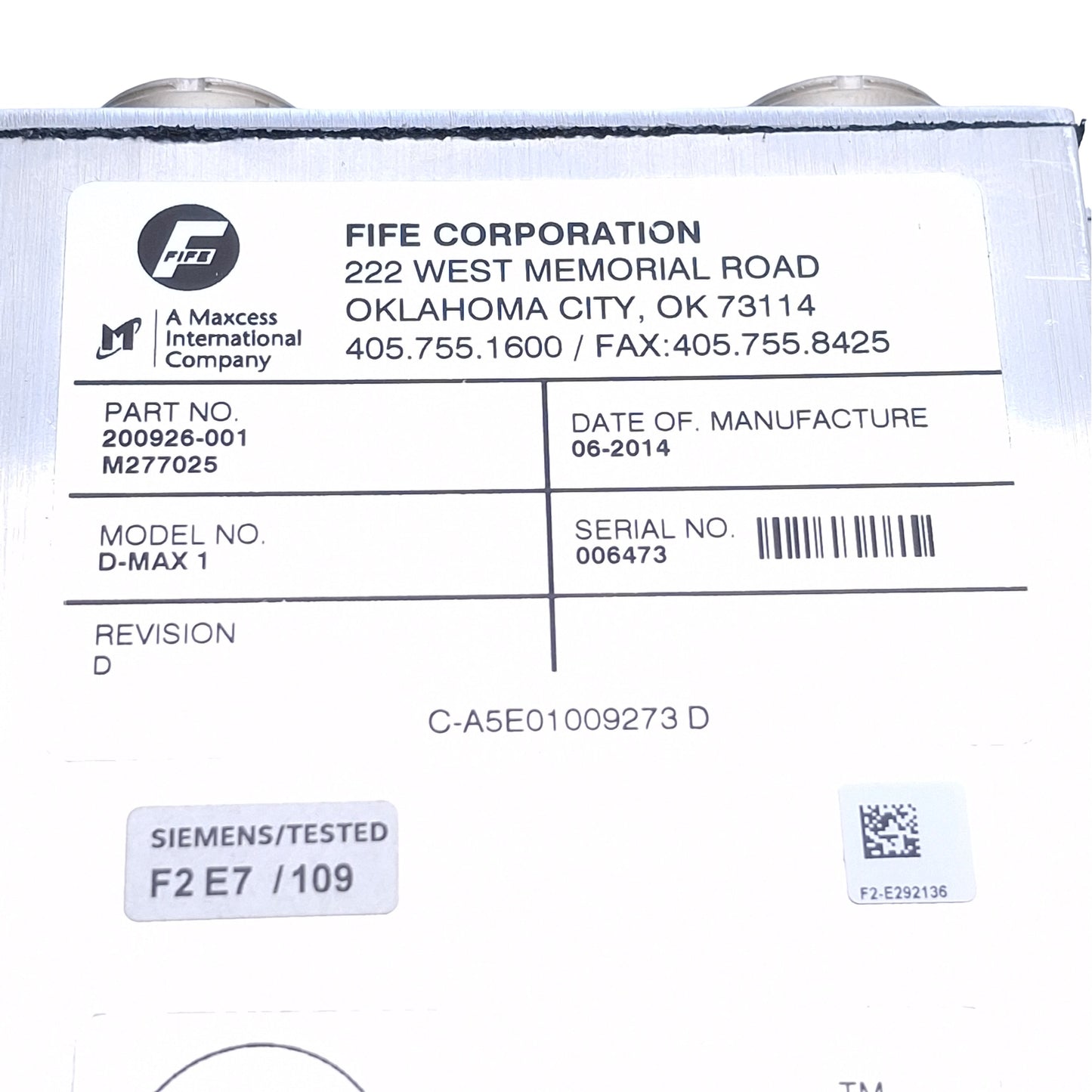 Used Fife 200926-001 M277025 D-MAX 1 Controller For OI-TS HMI, 24-48VDC 12A Input