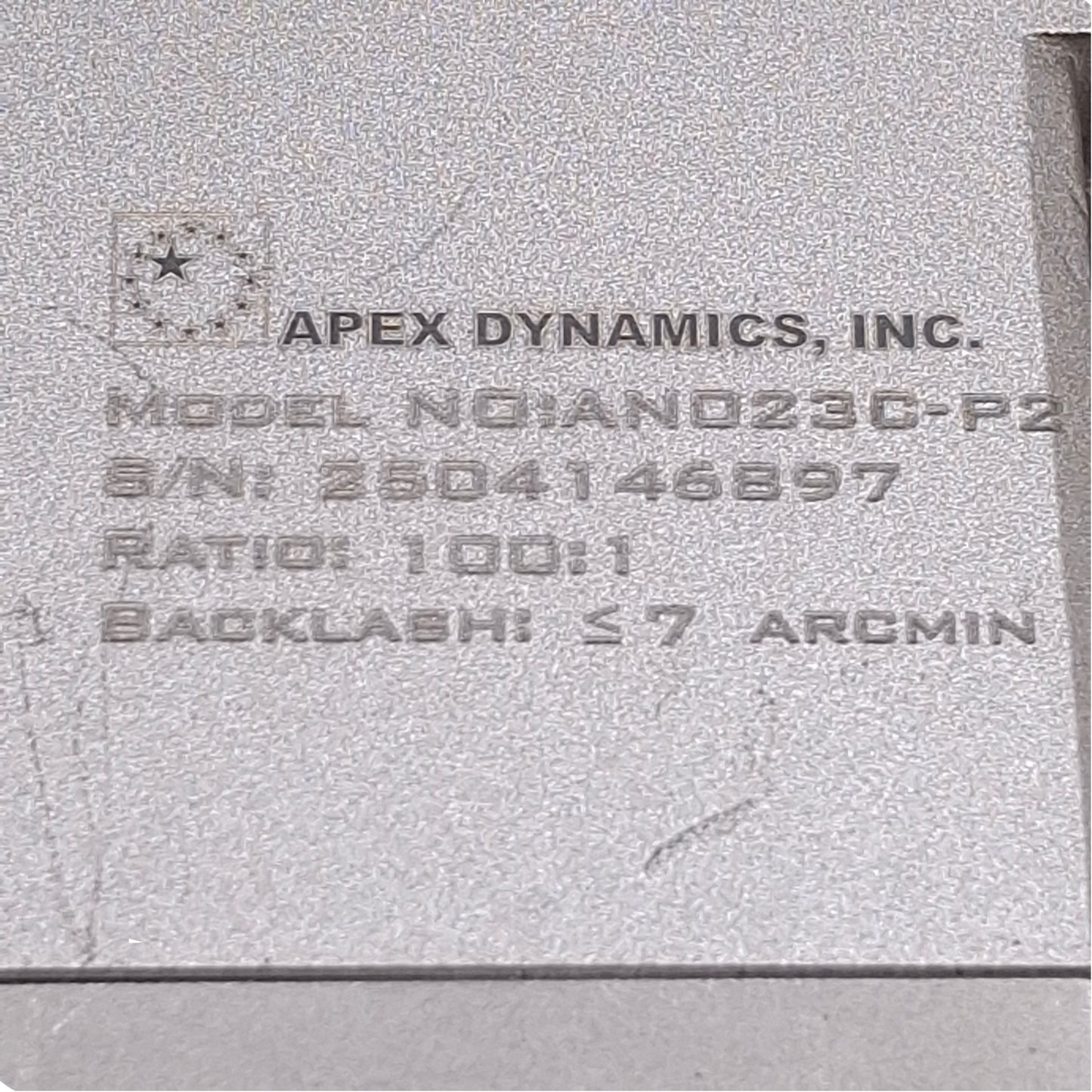 Used Apex Dynamics AN023C-P2 High Precision Planetary Gearbox 100:1 Ratio, ø3/8"