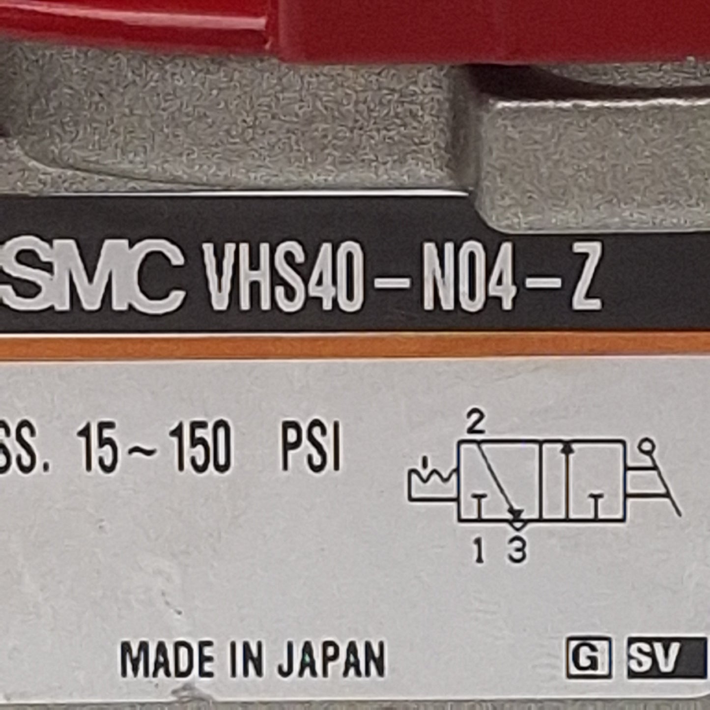 Used SMC VHS40-N04-Z Lockout Hand Valve, 3-Port, 1/2in NPT x 3/8in NPT, 15-150psi