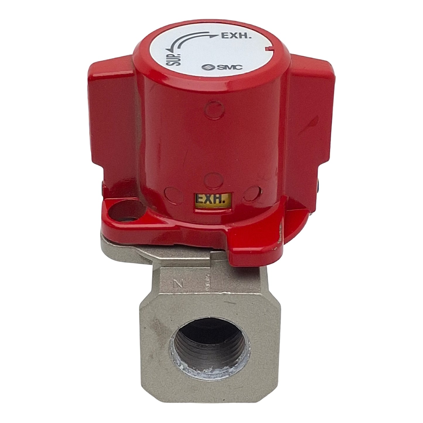 Used SMC VHS40-N04-Z Lockout Hand Valve, 3-Port, 1/2in NPT x 3/8in NPT, 15-150psi