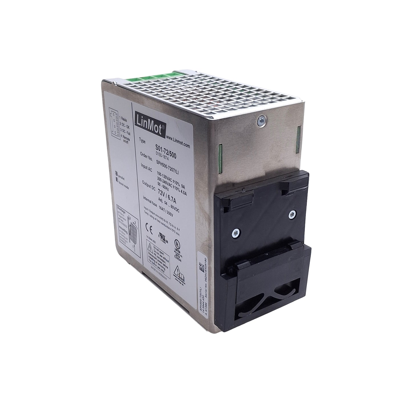 Used Linmot S01-72/500 Servo Drive Power Supply, 100-120/200-240 In, 72VDC 6.7A Out