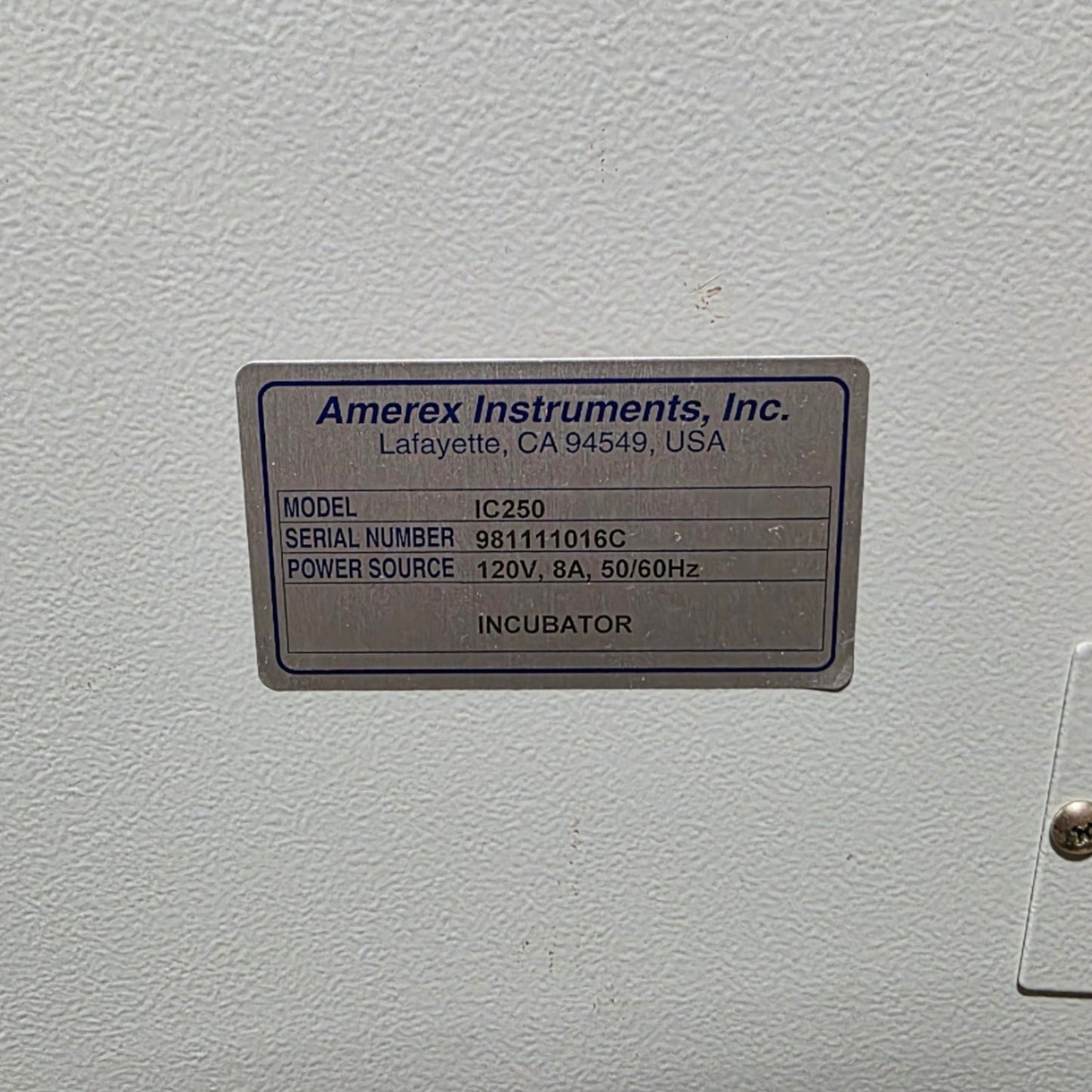 Used Amerex Instruments IC250 IncuMax Incubator 250 Liter, Amb+5°C To 80°C, 120VAC 8A