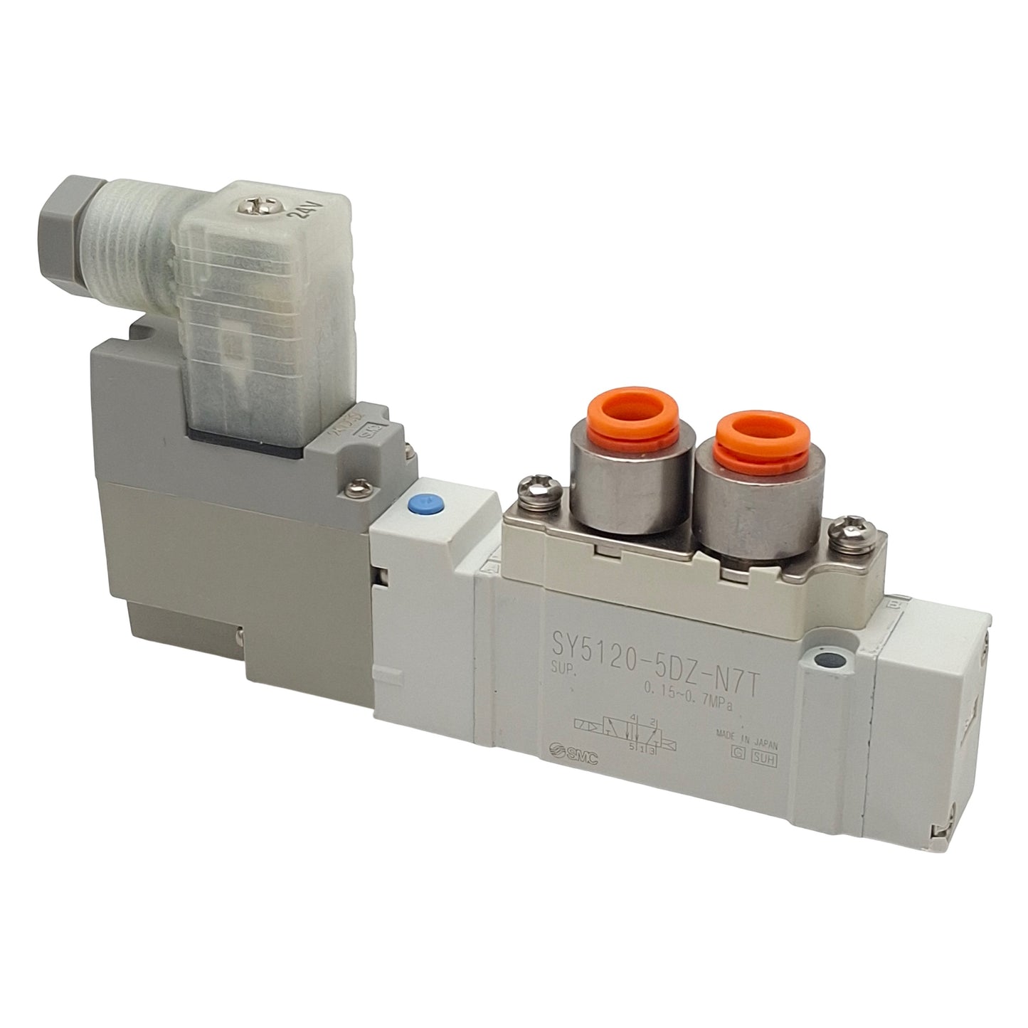 Used SMC SY5120-5DZ-N7T Solenoid Valve, 5/2-Way, 1/4in Tube/NPT, 0.7MPa, 24VDC Coil
