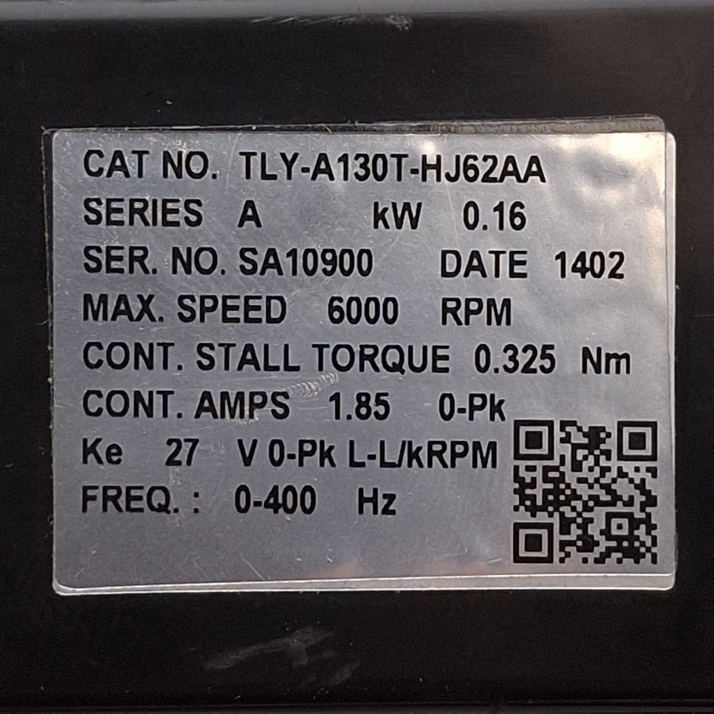 Used Allen Bradley TLY-A130T-HJ62AA Servo Motor, 0.16kW, 3Ø 230VAC 1.55A, 40mm Flange