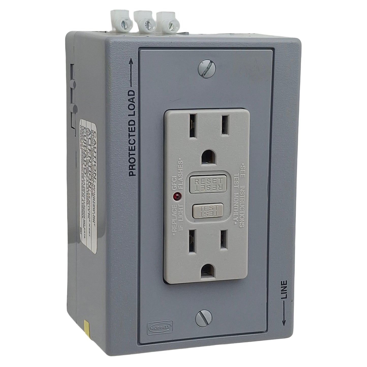 Used Hubbell DRUBGFI15AC DIN Rail Utility Box w/ Outlet, 2-Pole, 3-Wire, 15A 125VAC