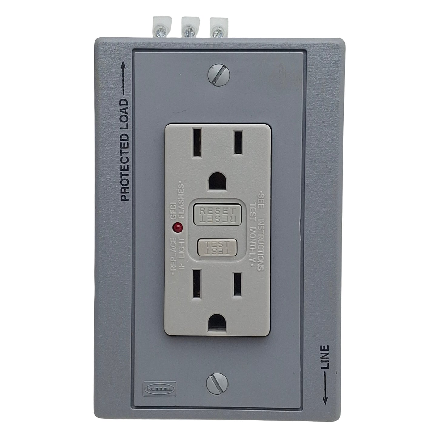 Used Hubbell DRUBGFI15AC DIN Rail Utility Box w/ Outlet, 2-Pole, 3-Wire, 15A 125VAC