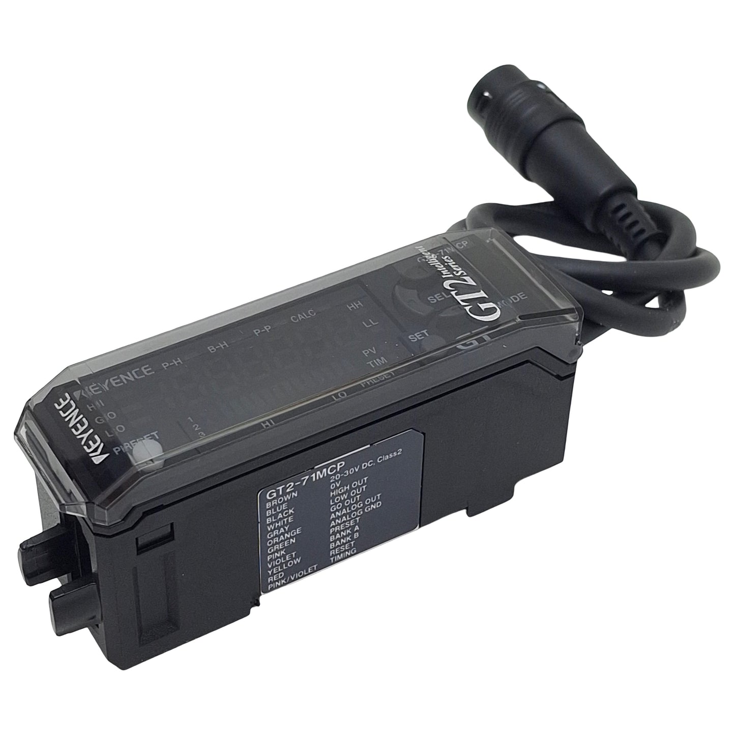 Used Keyence GT2-71MCP Amplifier Unit Sensor, PNP 4-20mA Out, 20-30VDC, GT2-CA2M 0.3m