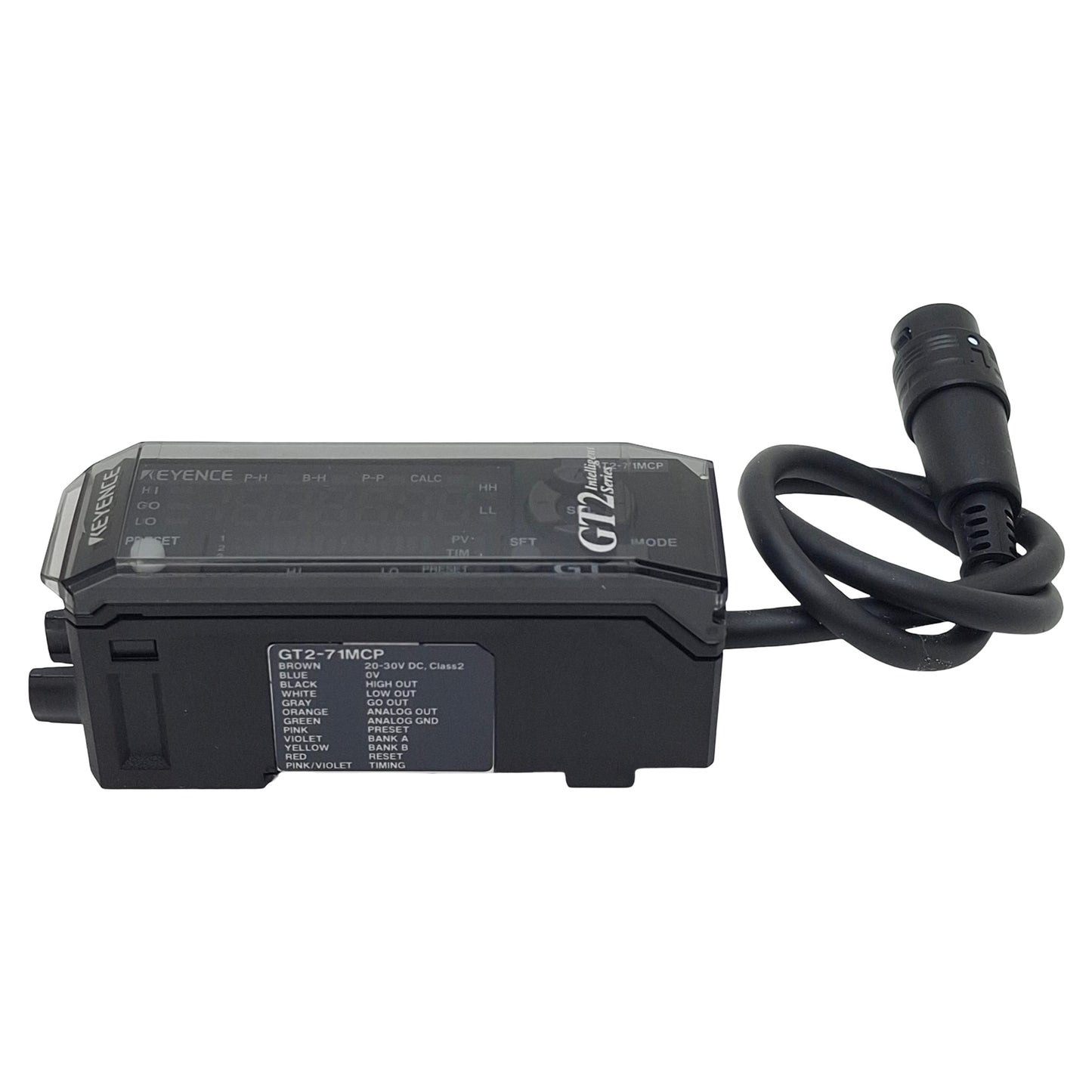 Used Keyence GT2-71MCP Amplifier Unit Sensor, PNP 4-20mA Out, 20-30VDC, GT2-CA2M 0.3m