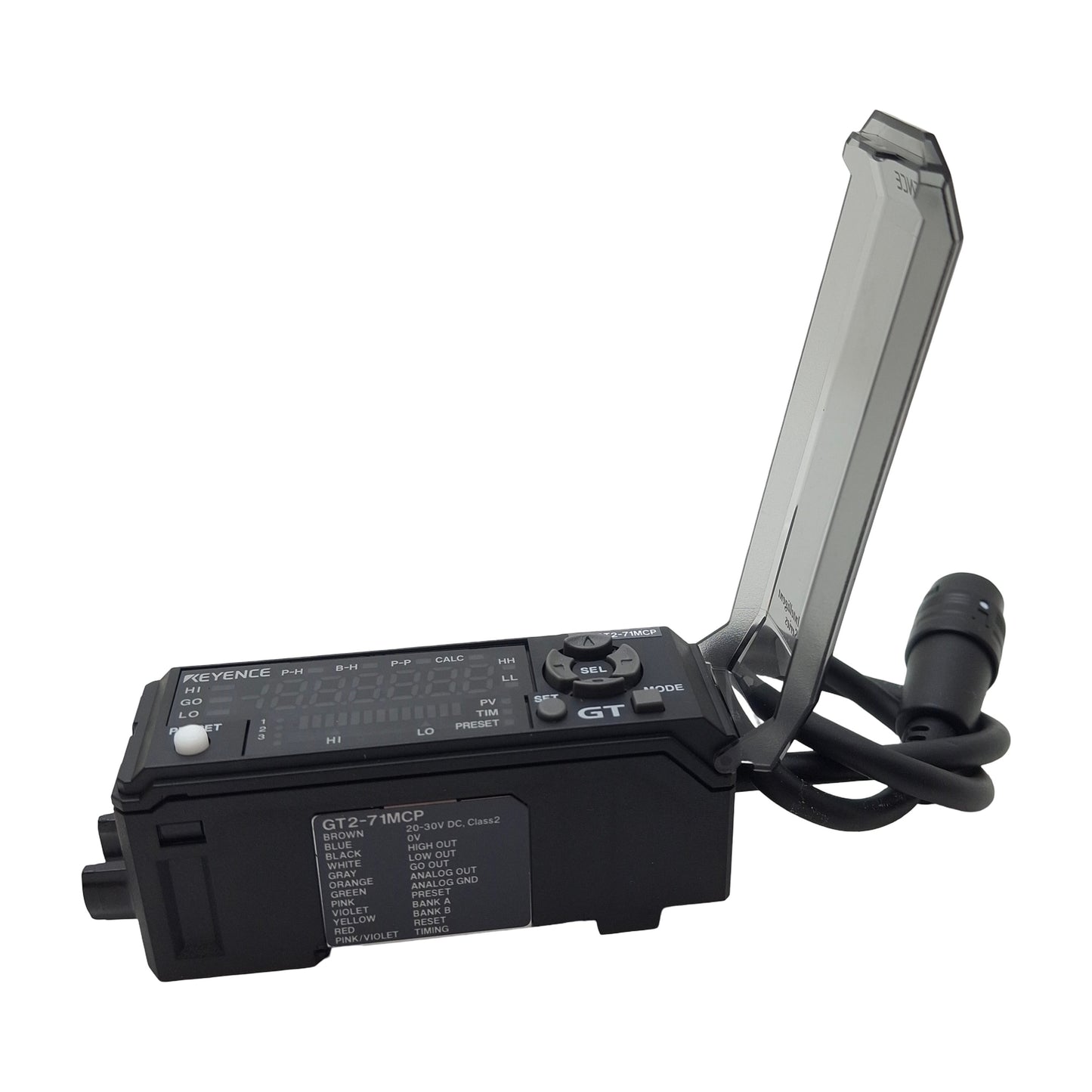 Used Keyence GT2-71MCP Amplifier Unit Sensor, PNP 4-20mA Out, 20-30VDC, GT2-CA2M 0.3m