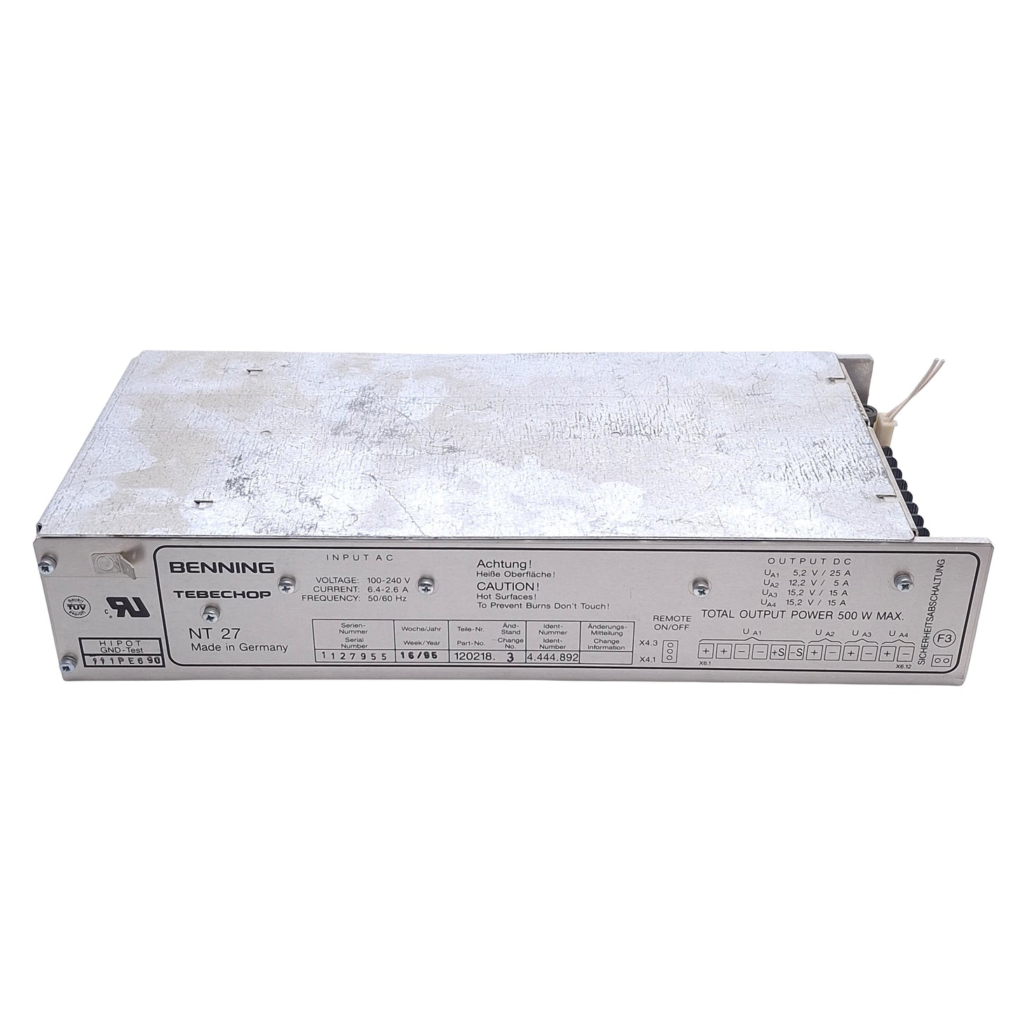Used Benning NT27 120218.3 AC/DC Rectifier Converter 100-240VAC to 5/12/15VDC 500W