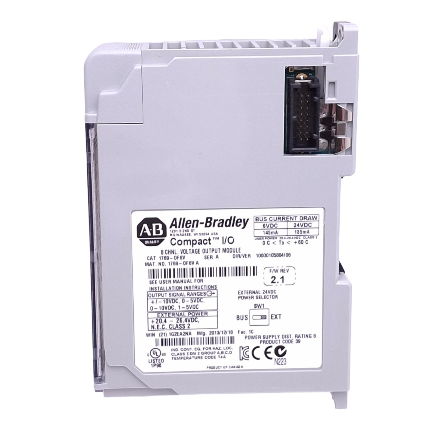 Used Allen Bradley 1769-OF8C CompactLogix Analog Output Module, 8-Channel, 24VDC