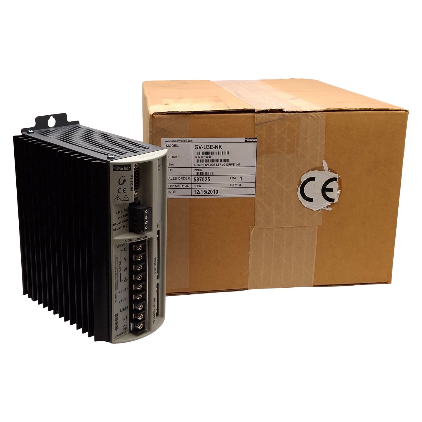 New Parker GV-U3E-NK Gemini Servo Motor Drive, 1-Axis, 170/340VDC 3A Bus, 120/240VAC