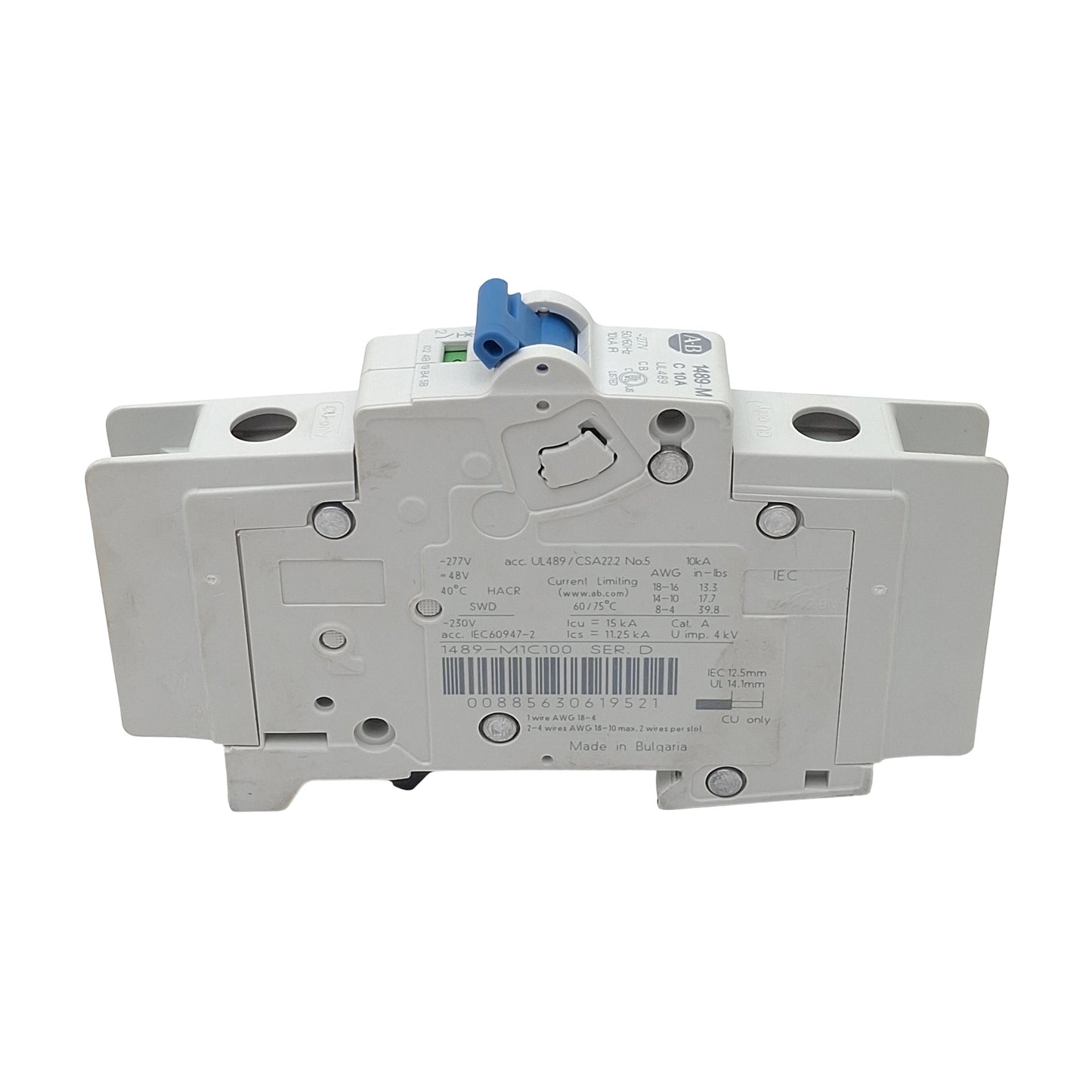 Used Allen Bradley 1489-M1C100 Circuit Breaker, 1-Pole, C-Curve, 10A 277VAC/48VDC