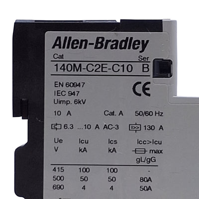 Used Allen Bradley 140M-C2E-C10 Motor Protector Circuit Breaker 3-Pole 6.3-10A W/ Aux