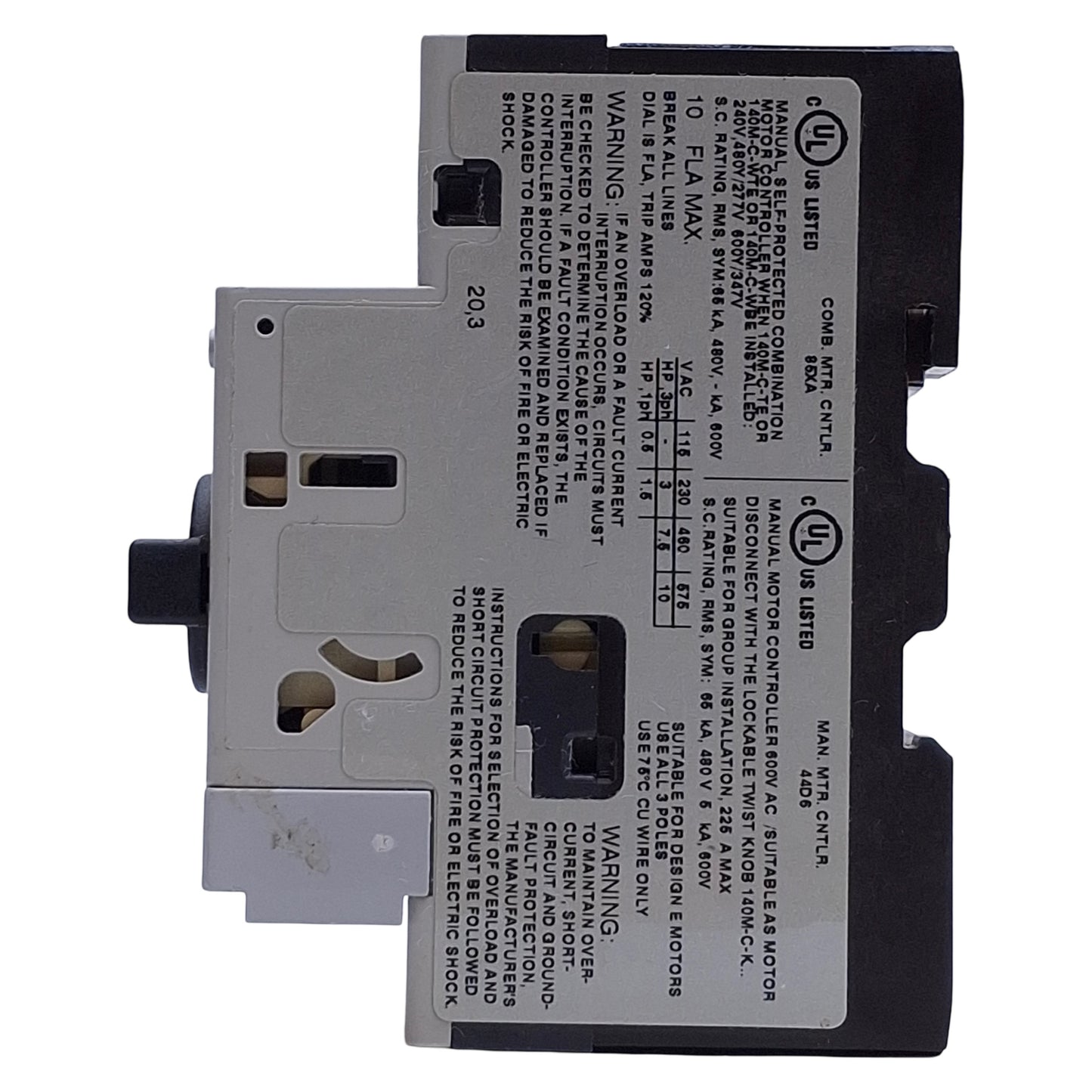 Used Allen Bradley 140M-C2E-C10 Motor Protector Circuit Breaker 3-Pole 6.3-10A W/ Aux