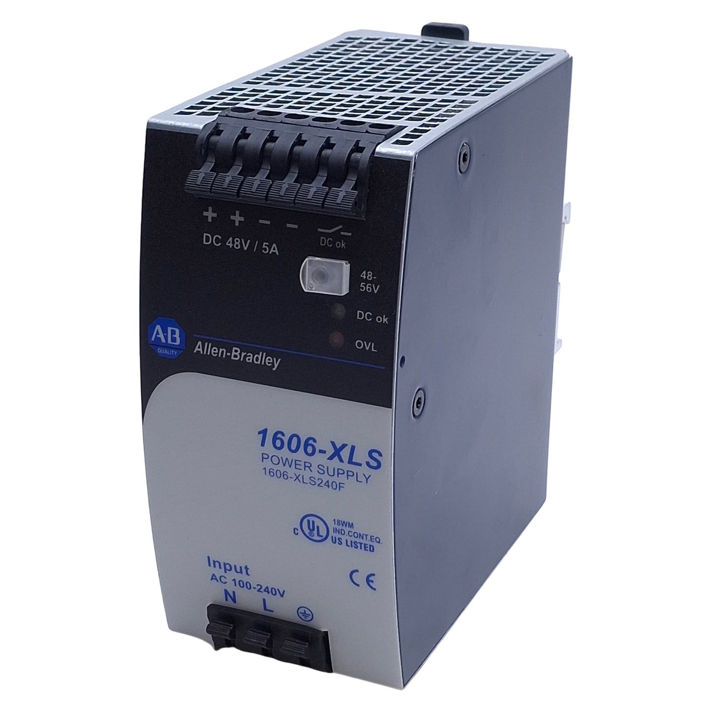 Used Allen Bradley 1606-XLS240F PLC Power Supply 240W, 48-56VDC Output, DIN Rail