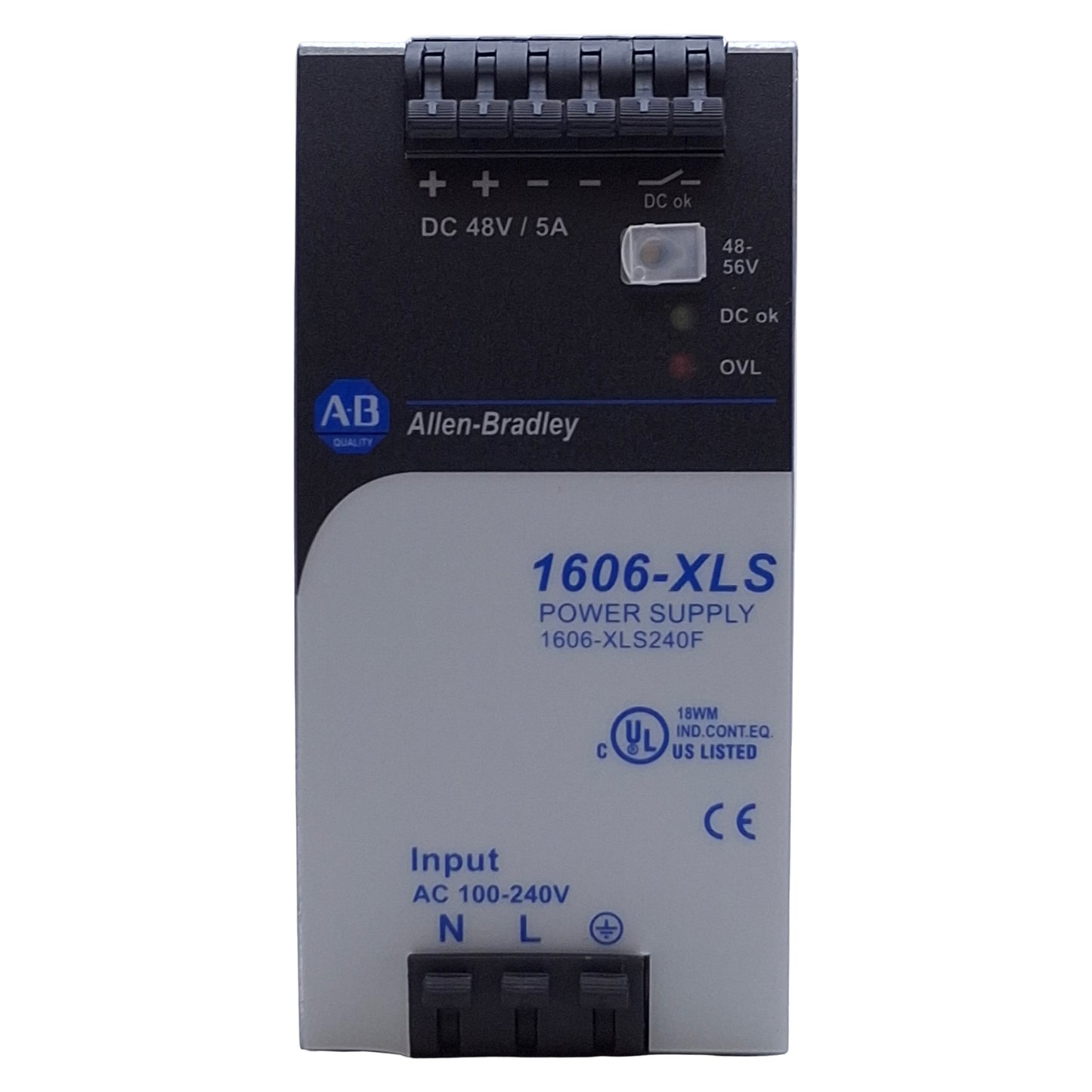 Used Allen Bradley 1606-XLS240F PLC Power Supply 240W, 48-56VDC Output, DIN Rail